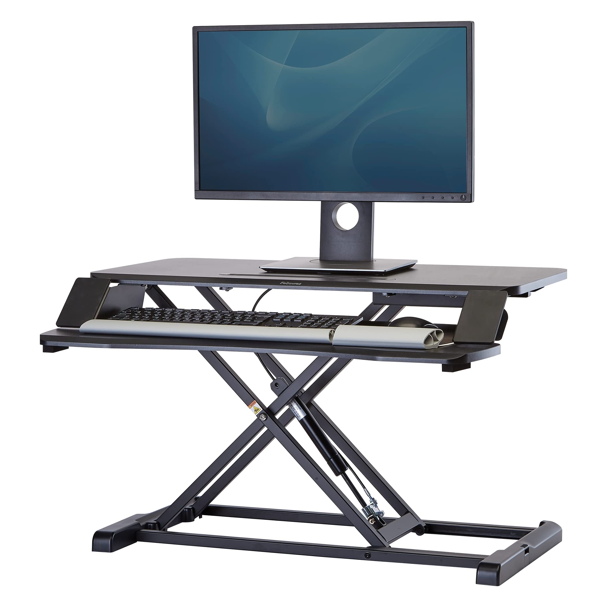 Fellowes Corsivo Height Adjustable Standing Desk Converter - Gas Spring Sit Stand Workstation Riser for Home & Office (8091001) - Perfect for Ergonomic Workspace Setup & Computer Use