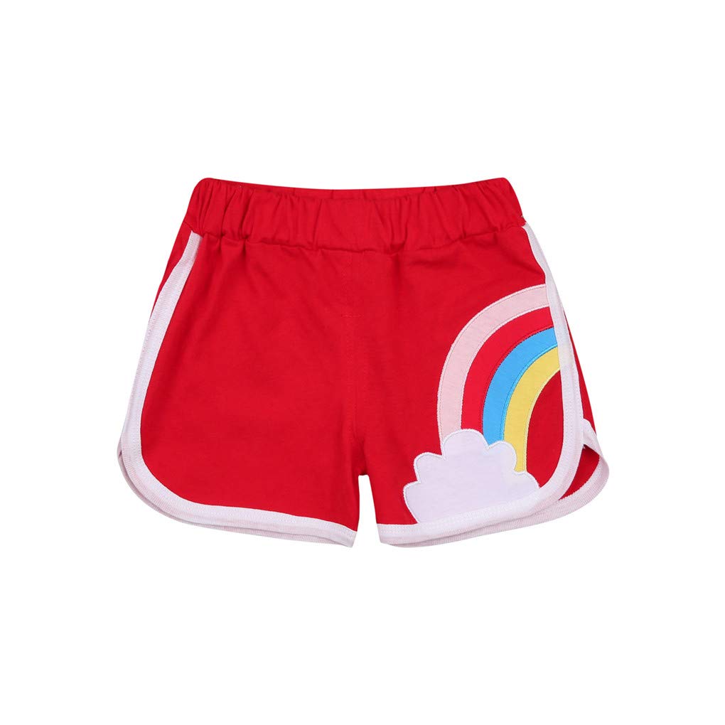 Kids' Summer Rainbow Elastic Waist Shorts - Active Casual Sports Pants for Toddler Boys & Girls (Red, Size 100) - Perfect for Playtime, Outdoor Activities & Summer Adventures
