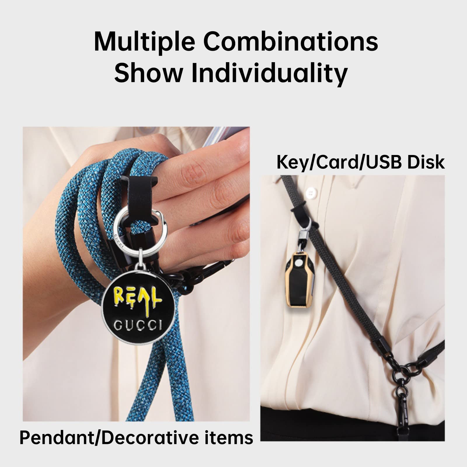 Adjustable Nylon Phone Lanyard with Wrist Strap - 10mm Crossbody Neck Strap for Smartphones - Includes 2 Phone Spacers & Phone Charms (Black) | Perfect for Hands-Free Use at Work, Travel, Shopping & Events