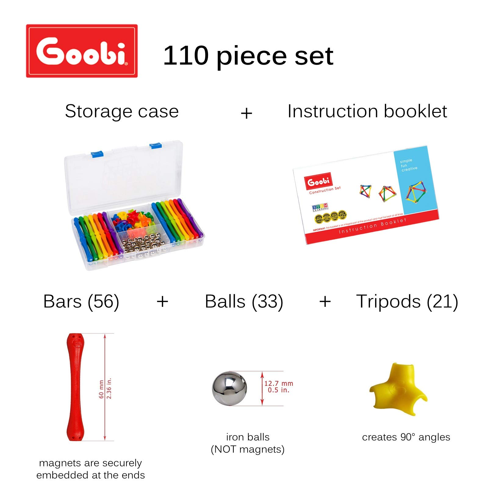 Goobi 110-Piece Magnetic Building Blocks Set - STEM Educational Construction Toy for Kids Ages 3-8 | Montessori Learning, Creative Play & Brain Development | Perfect for Classroom, Home & Travel Activities