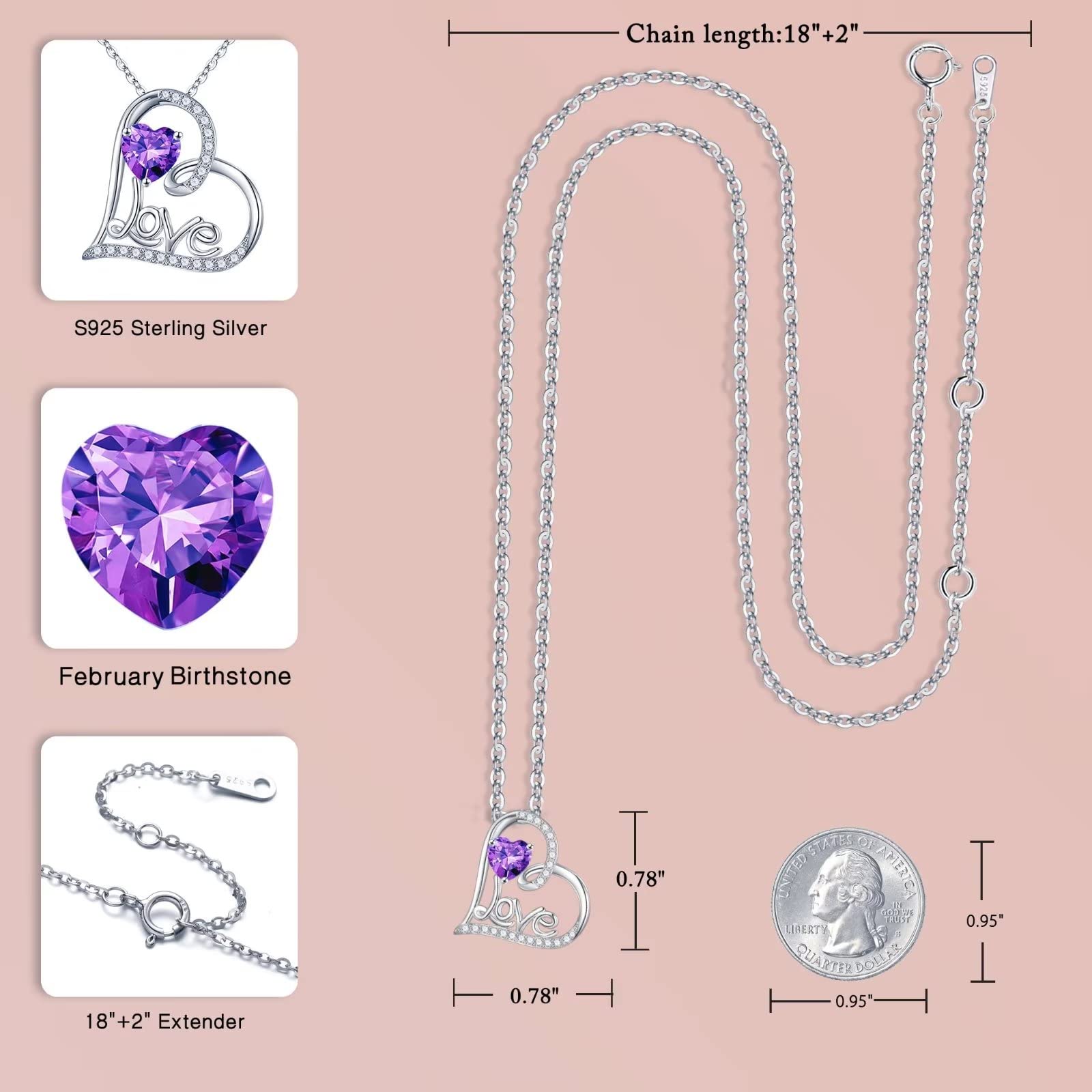Forever Love Necklace - 925 Sterling Silver Heart Pendant with Birthstone | Anniversary, Christmas & Birthday Gift for Women, Wife, Mom, Girlfriend | Perfect for Romantic Occasions & Special Moments