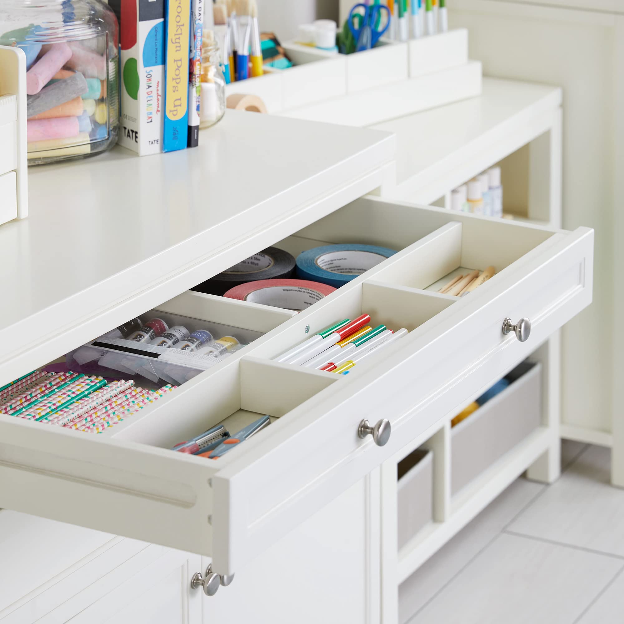 Martha Stewart Kids Art Supply Storage Cabinet - Creamy White Wooden Organizer with Drawers for Craft Paper, Markers, Scissors | Perfect for Homeschool, Classroom & Playroom Organization