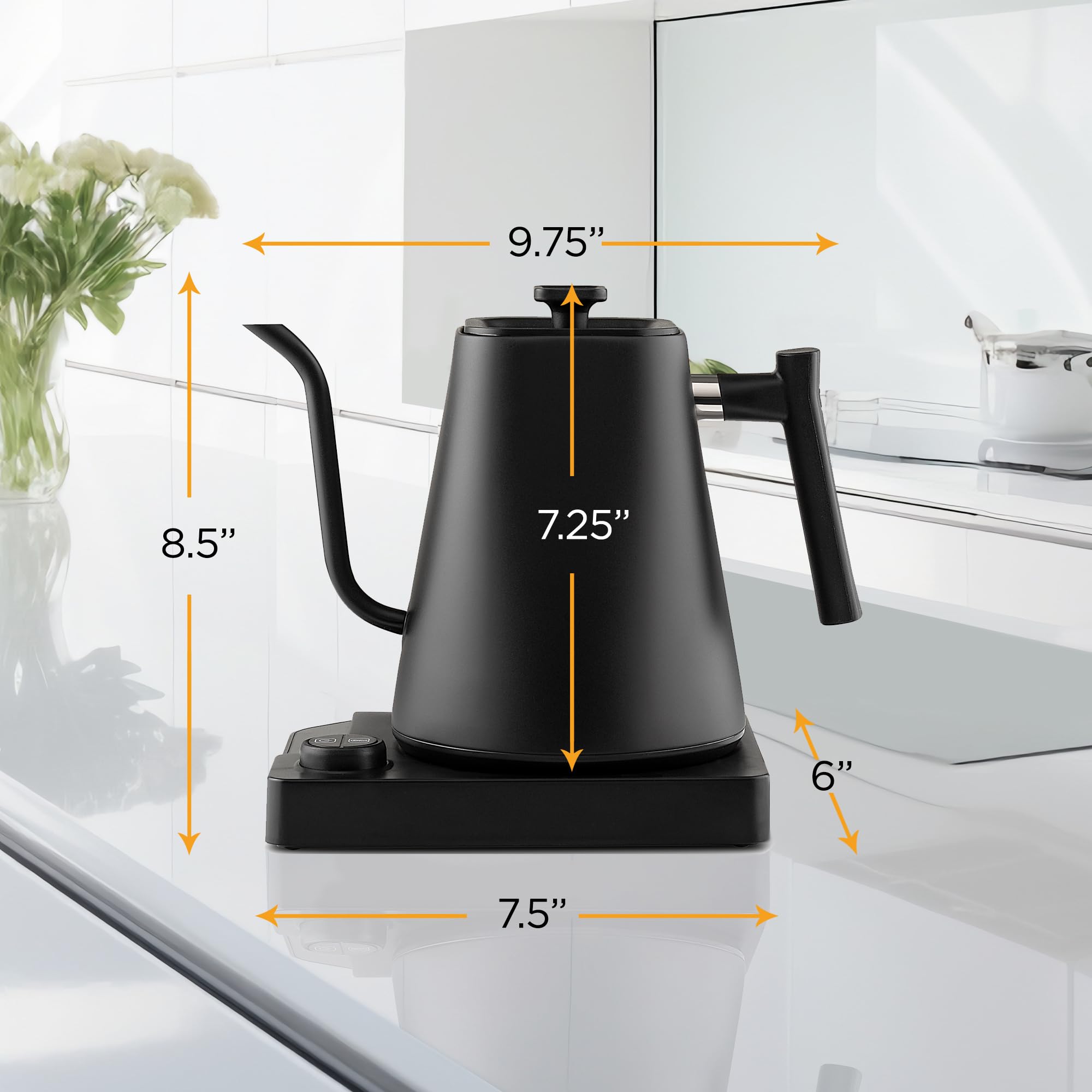 KETTLE & BLOOM 1L Electric Gooseneck Kettle with Temperature Control - Black Pour Over Coffee & Tea Kettle for Precise Brewing - Ideal for Home Baristas, Coffee Shops & Tea Enthusiasts