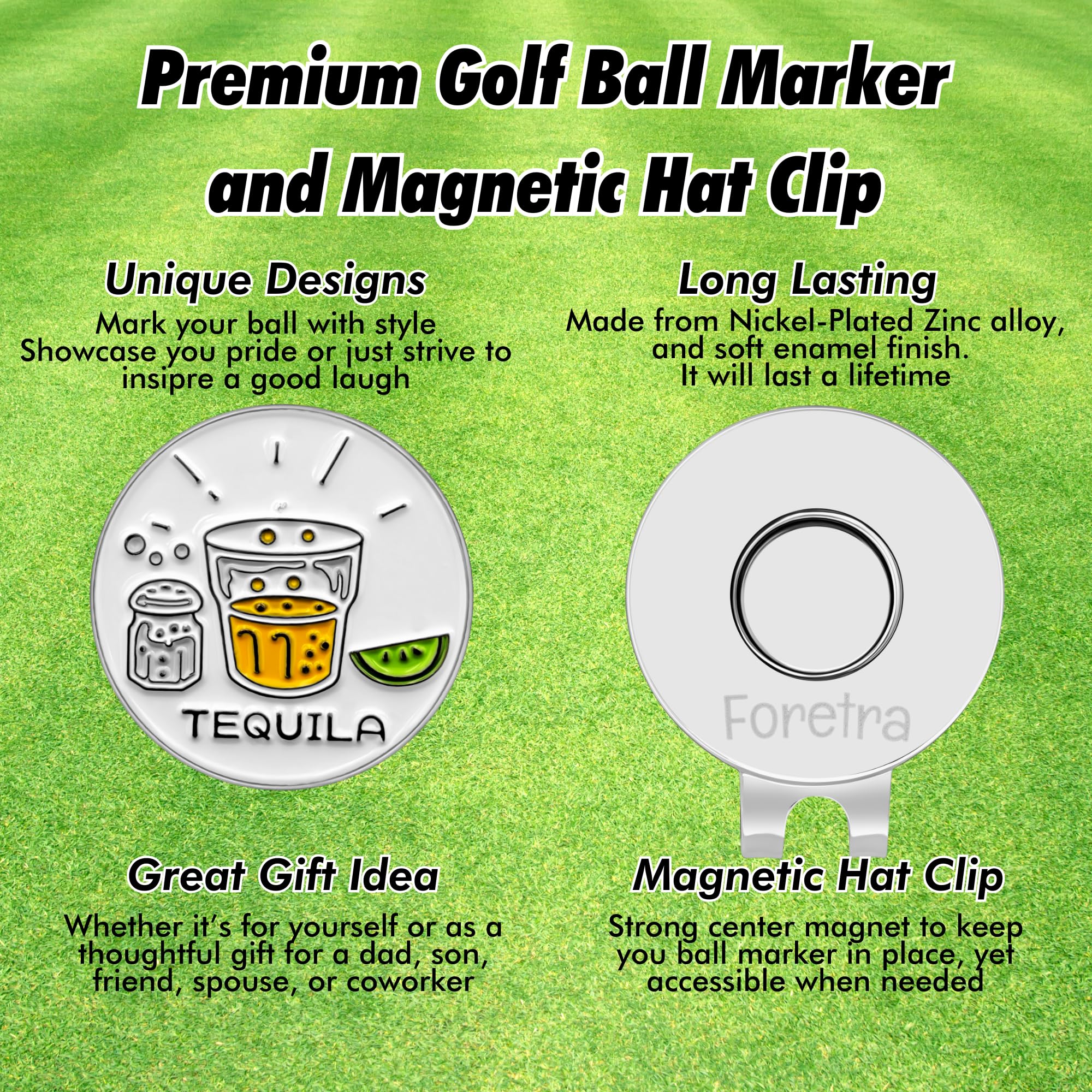 Premium Magnetic Golf Ball Marker & Hat Clip - Tequila Design Golf Accessories for Men, Women & Kids - Perfect Golf Gifts for Players & Enthusiasts - Great for Courses, Tournaments & Casual Play
