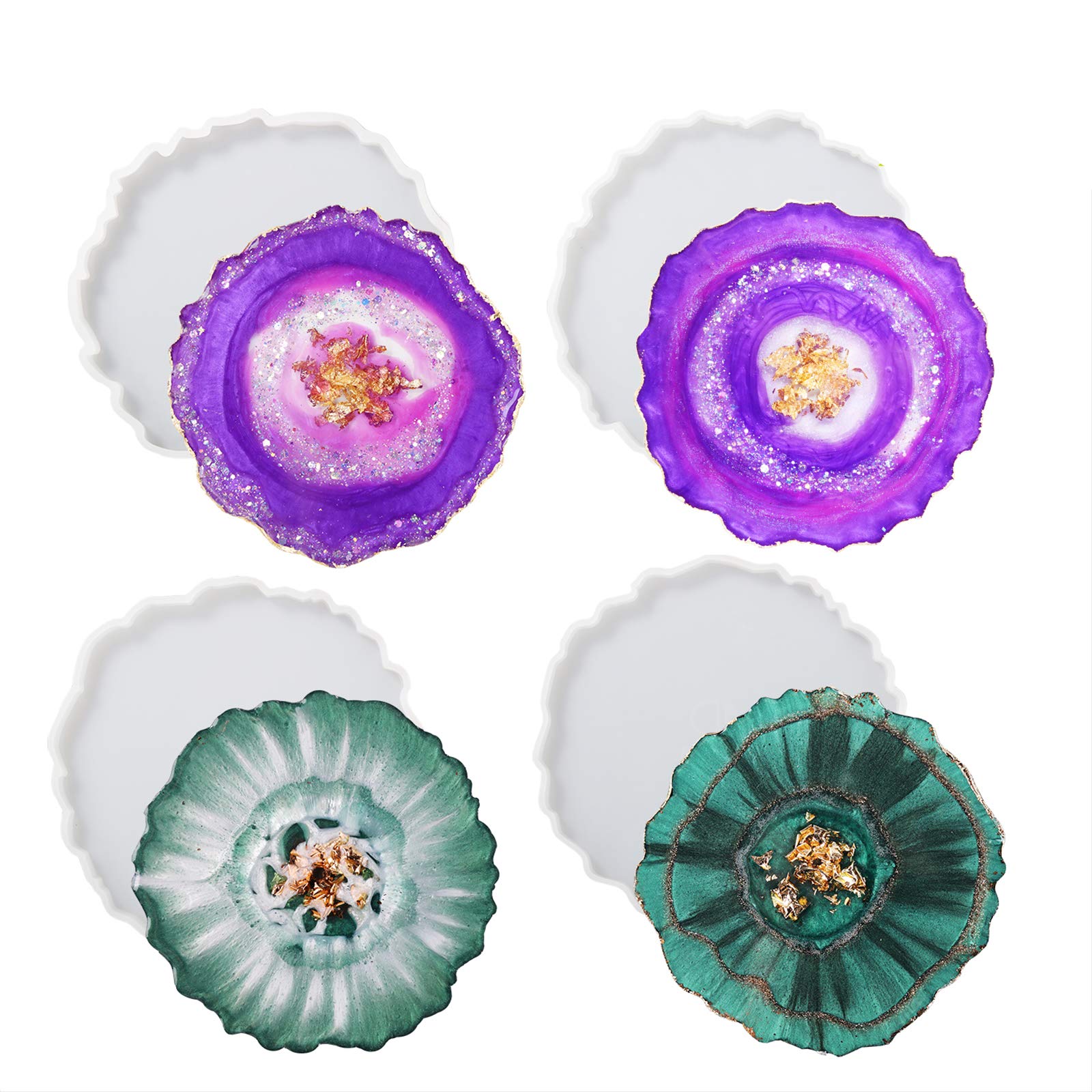 LET'S RESIN Geode Resin Coaster Molds - 4 Pcs Druzy Silicone Agate Coaster Molds for DIY Epoxy Resin Crafts, Home Decor, and Unique Gifts - Perfect for Making Stunning Resin Coasters, Table Decor, and Party Favors