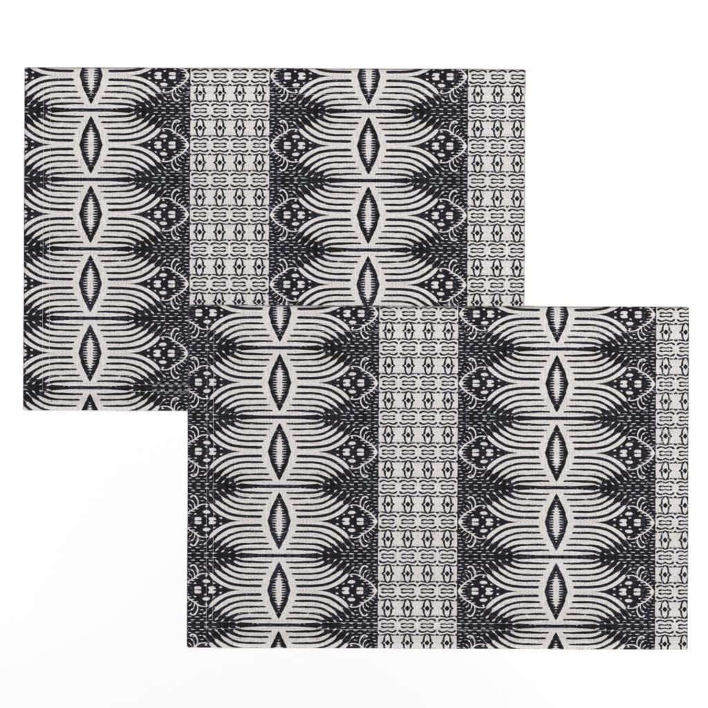 Premium Linen Cotton Canvas Placemats Set of 2 - French Tribal Ikat Geometric Black White Textured Table Mats for Dining, Kitchen Decor & Holiday Entertaining