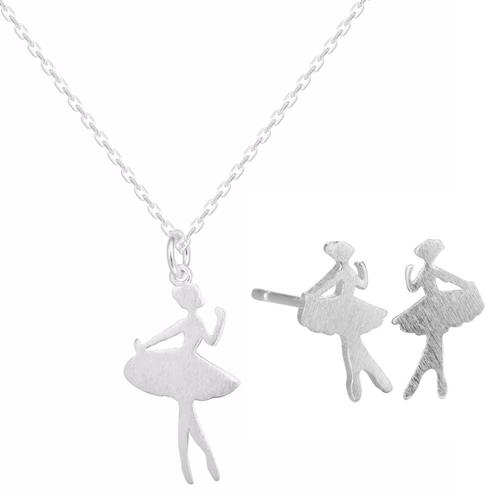925 Sterling Silver Ballet Dancer Jewelry Set for Girls - Elegant Earrings & Necklace Gift for Dance Performances, Parties & Special Occasions