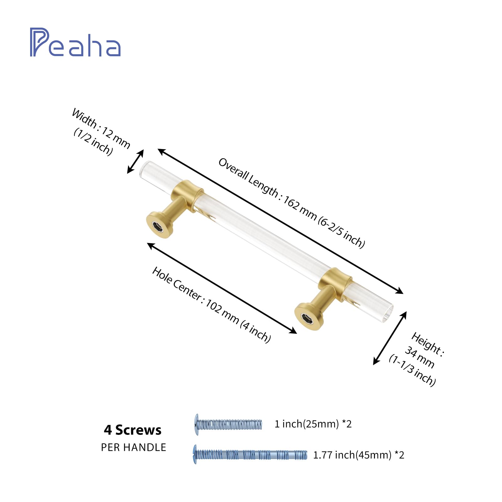 Peaha 100 Pack Gold Cabinet Handles - 4