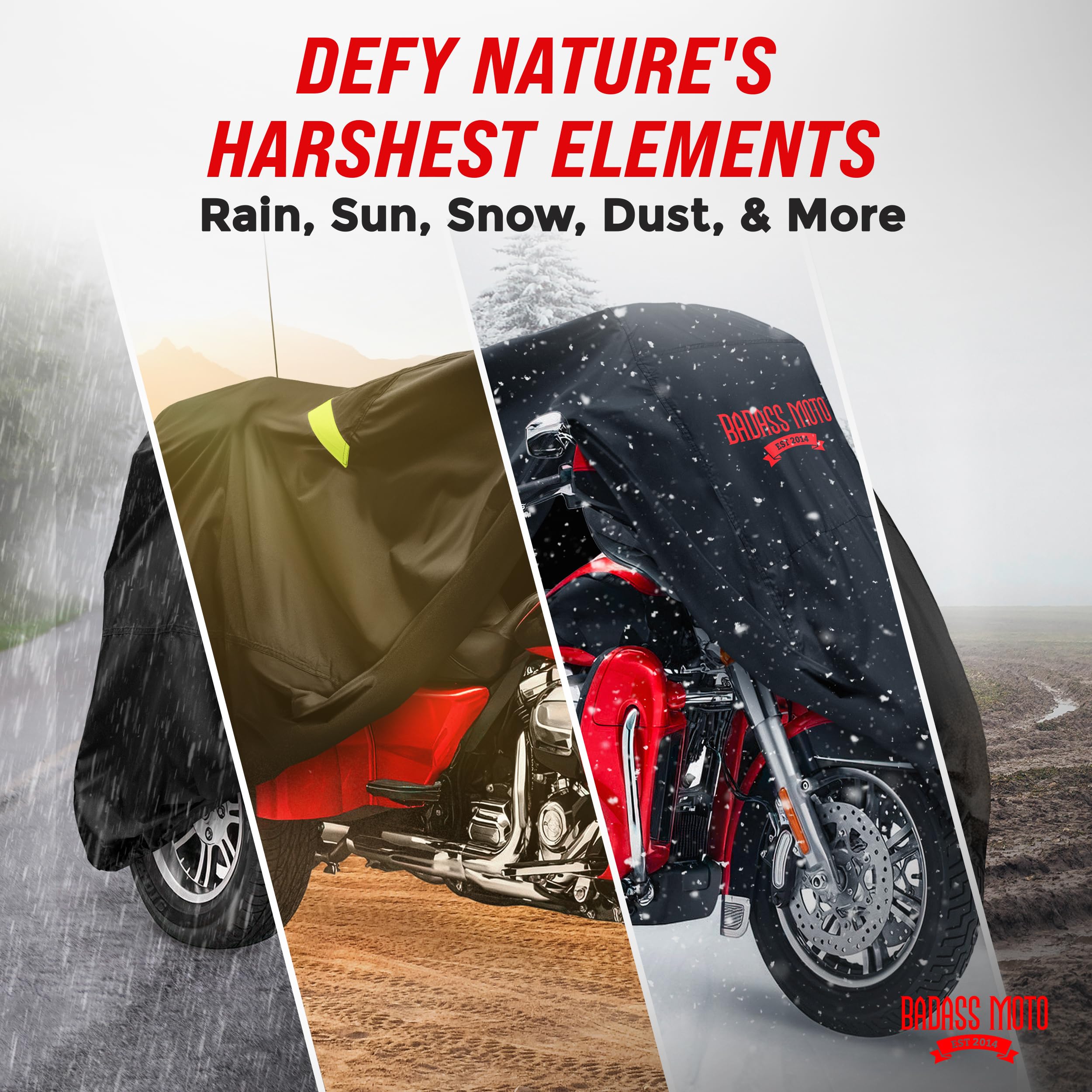 Badass Moto Ultimate Waterproof Heavy Duty Motorcycle Cover for Harley Trike - HD Trike Cover Fits Harley Davidson Tri Glide Accessories | All-Weather Protection for Outdoor Storage & Travel
