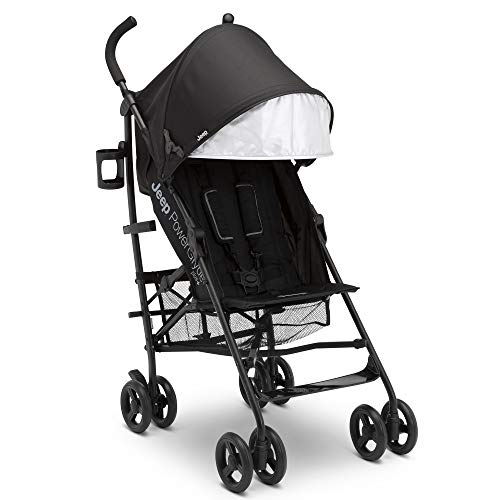 Delta Children Jeep PowerGlyde Plus Lightweight Travel Stroller - Smooth Ride Aluminum Frame, 4-Position Recline & XL Storage Basket, Black | Perfect for City Walks, Air Travel & Everyday Use