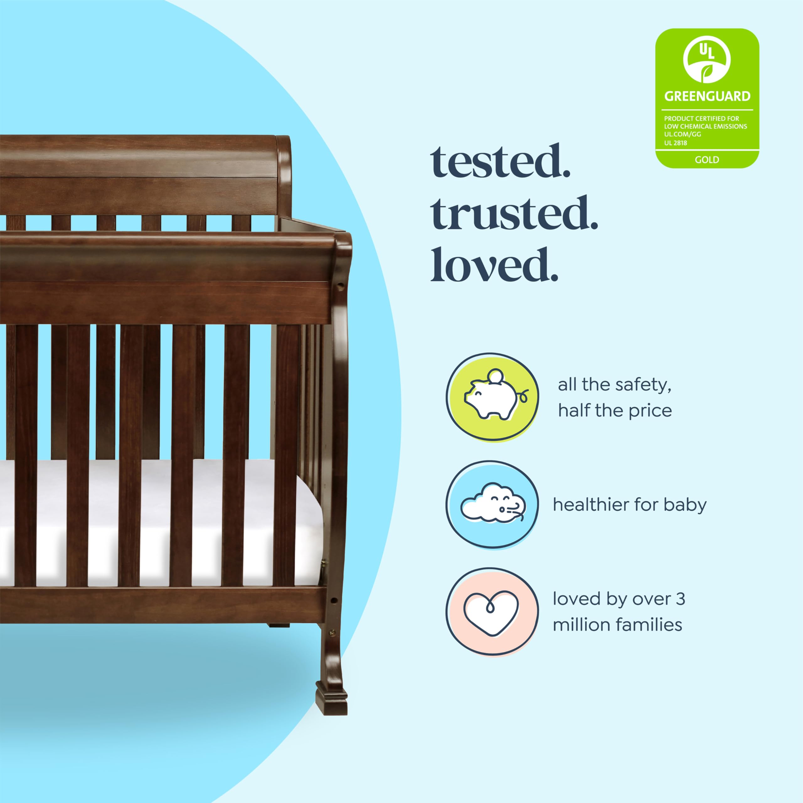 DaVinci Kalani 4-in-1 Convertible Crib - Toddler Bed & Full Bed - GREENGUARD Gold Certified - Safe Nursery for Baby