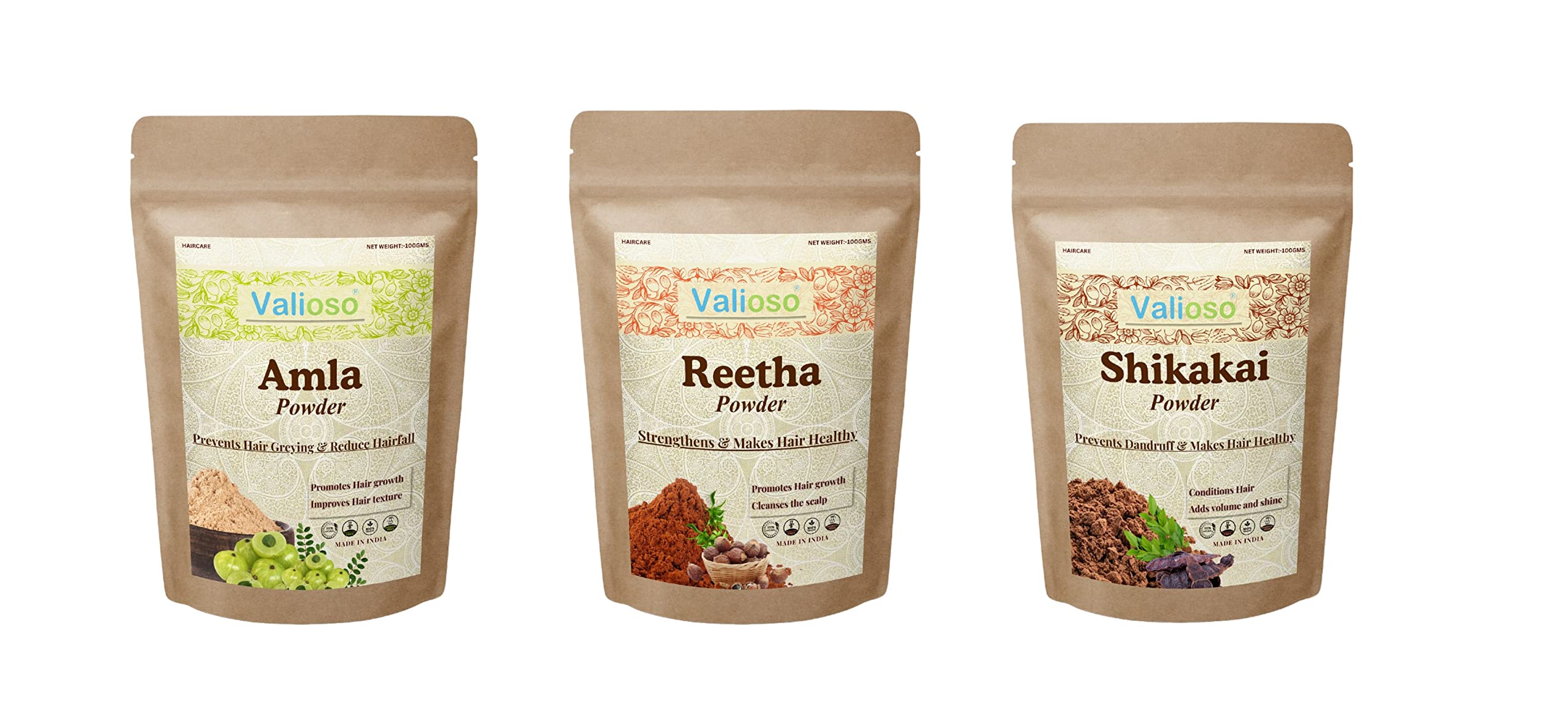 Organic Amla, Reetha & Shikakai Hair Care Powder - 300g (Pack of 3) for All Hair Types | Natural Ayurvedic Treatment for Hair Growth, Dandruff & Scalp Health | Perfect for DIY Hair Masks & Herbal Hair Wash