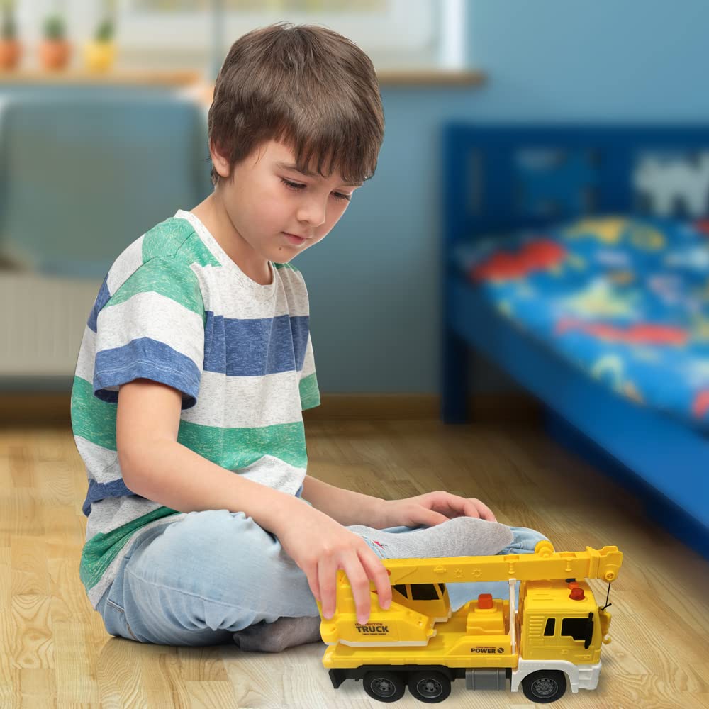 ArtCreativity Light Up Crane Truck Toy - Kids Construction Vehicle with Movable Crane, LED Lights & Sound Effects | Push & Go Toy for Boys & Girls | Perfect for Pretend Play, Birthday Gifts & STEM Learning