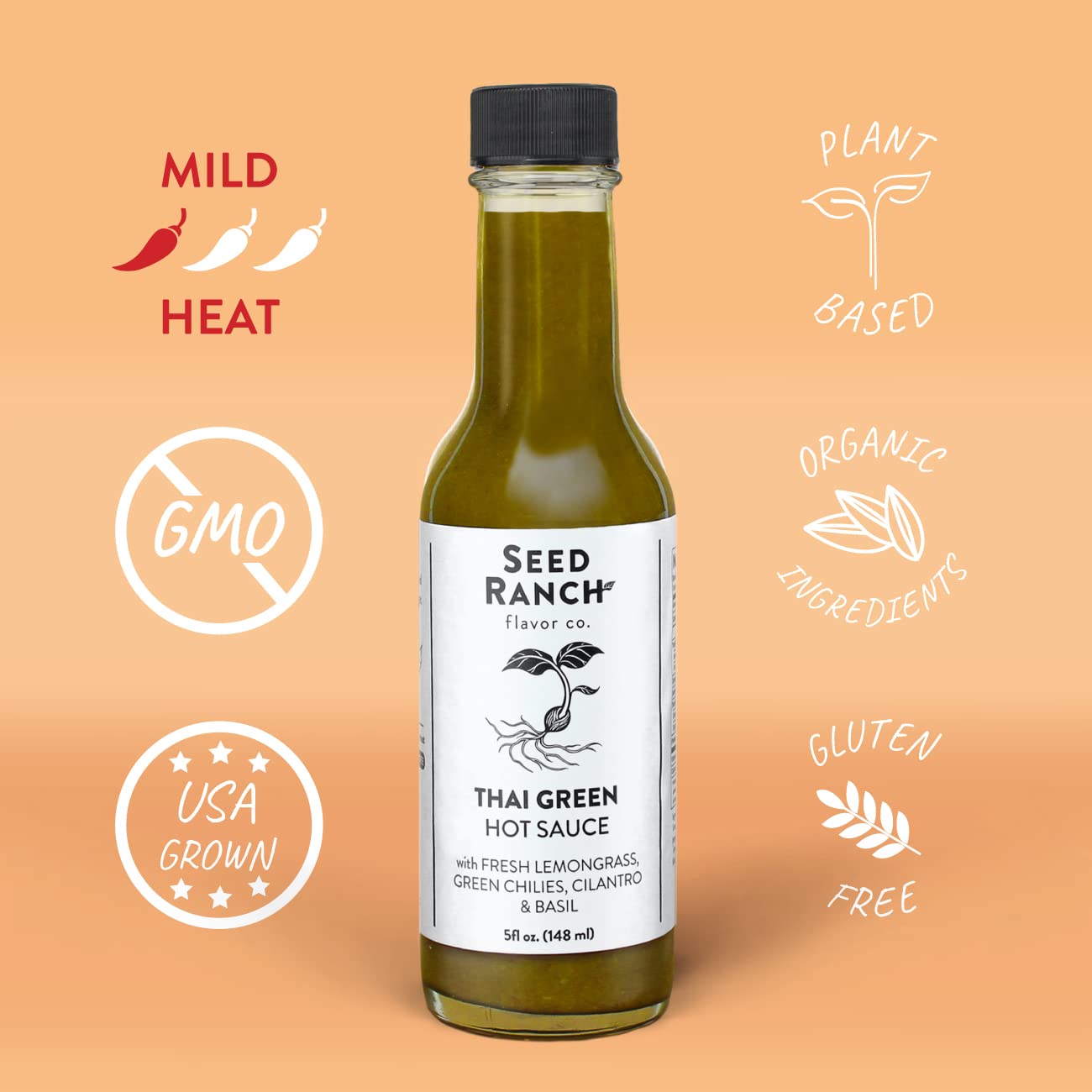 Organic Thai Green Hot Sauce 3 Pack - Mild Heat with Lemongrass, Green Chilies, Cilantro & Basil | Vegan, Non-GMO, Gluten-Free Gourmet Sauce | Perfect for Proteins, Rice Bowls, Salads & Asian Cuisine