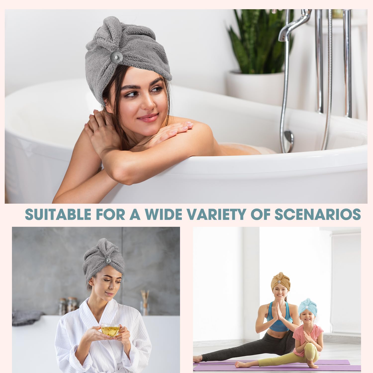 3 Pack Microfiber Hair Towel Wrap for Women - Super Absorbent & Quick Dry Hair Towel for Long, Curly, Thick Hair - Perfect for Post Shower, Salon, Gym & Travel Use
