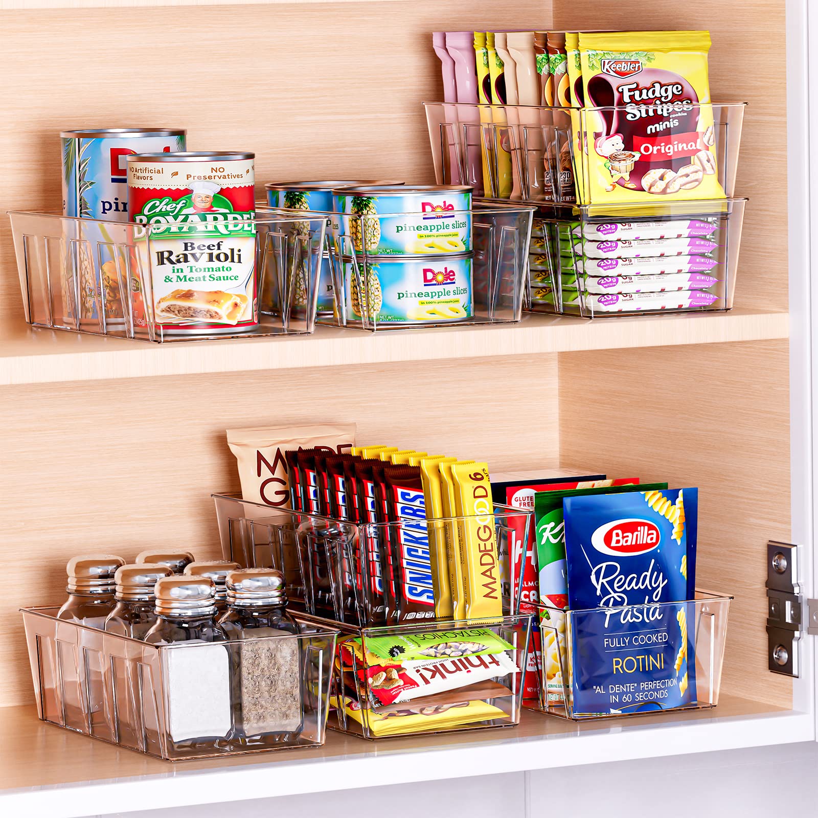 Puricon 4-Pack Clear Stackable Plastic Pantry Organizer Bins with Removable Dividers - 5-Compartment Kitchen Storage Containers for Snacks, Spices, Packets - Perfect for Fridge, Countertop & Cabinet Organization (Ideal for Pantry, Kitchen & Home Storage Solutions)
