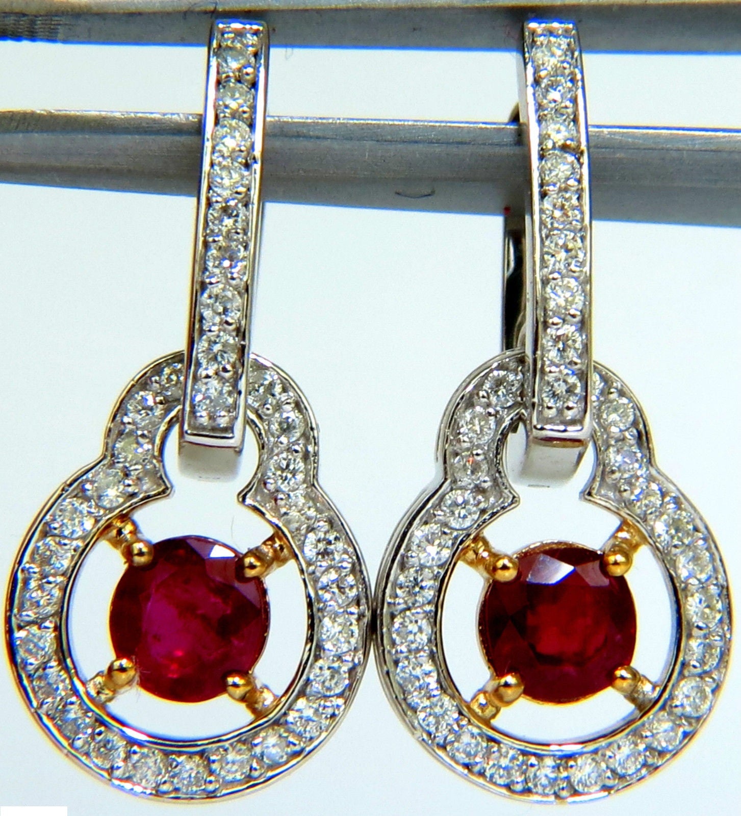 2.40CT Natural Fine Gem Red Ruby Diamond Dangle Hoop Earrings in 14KT Gold - Elegant Jewelry for Weddings, Parties & Special Occasions
