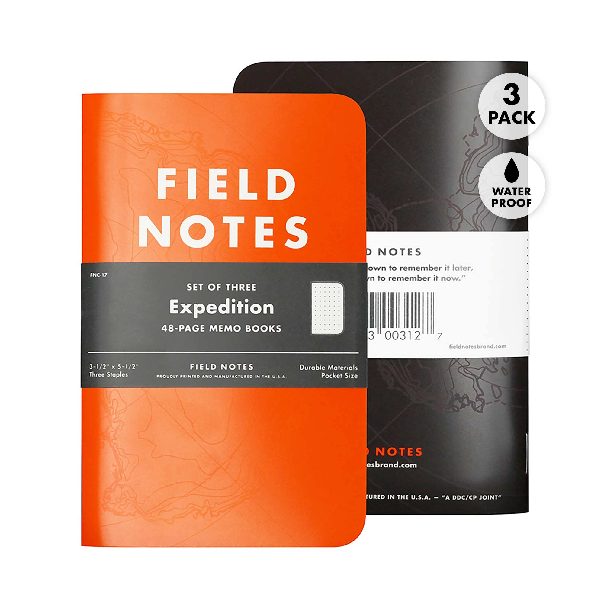 Field Notes Expedition Edition 3-Pack - Waterproof Notebook for Outdoor Adventures, Hiking & Travel Journaling