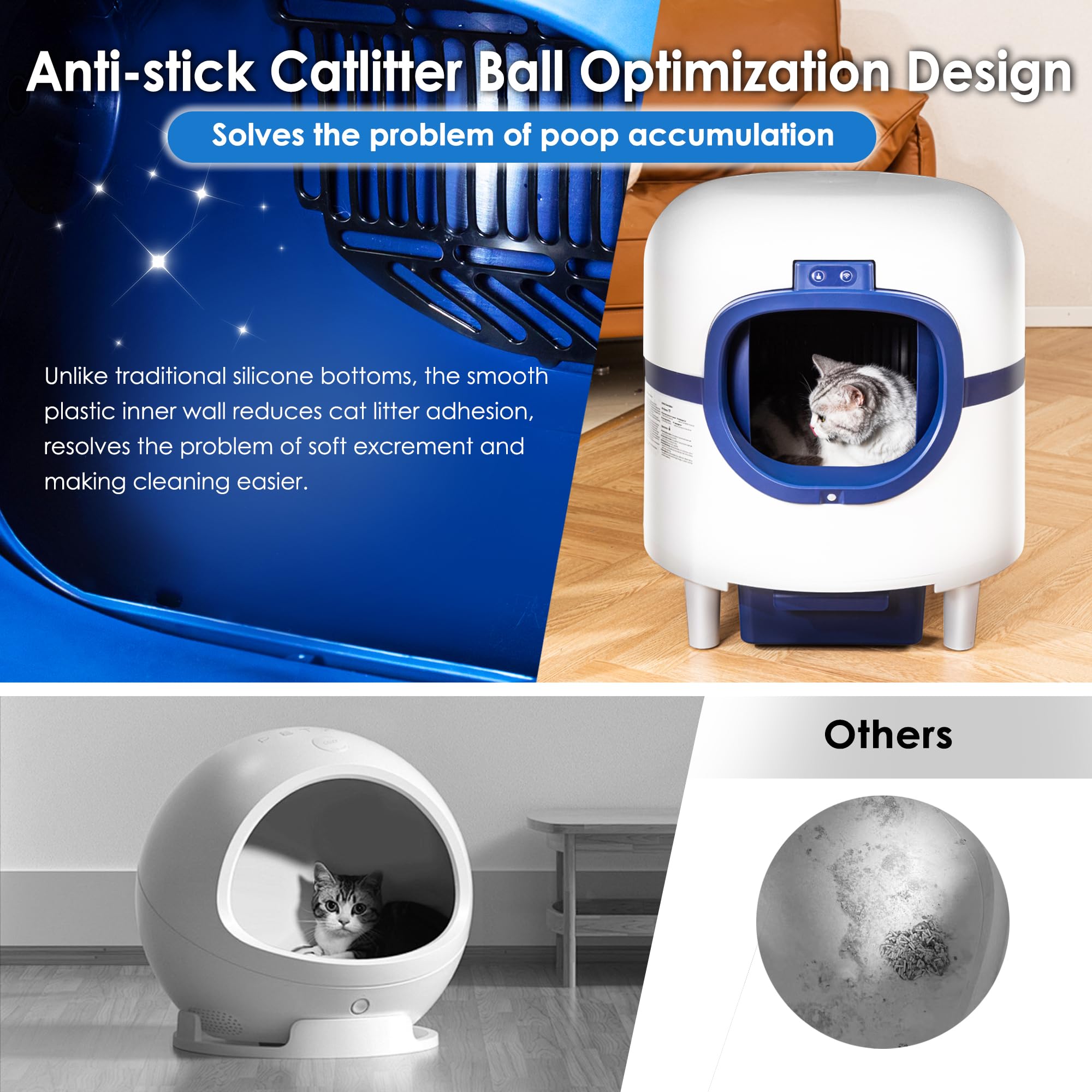 Self Cleaning Cat Litter Box Automatic - Large Capacity Smart Litter Box for Multiple Cats with APP Control, Low Noise & Odor Removal - Includes 2 Rolls Garbage Bags (White & Blue) - Perfect for Busy Pet Owners & Multi-Cat Households