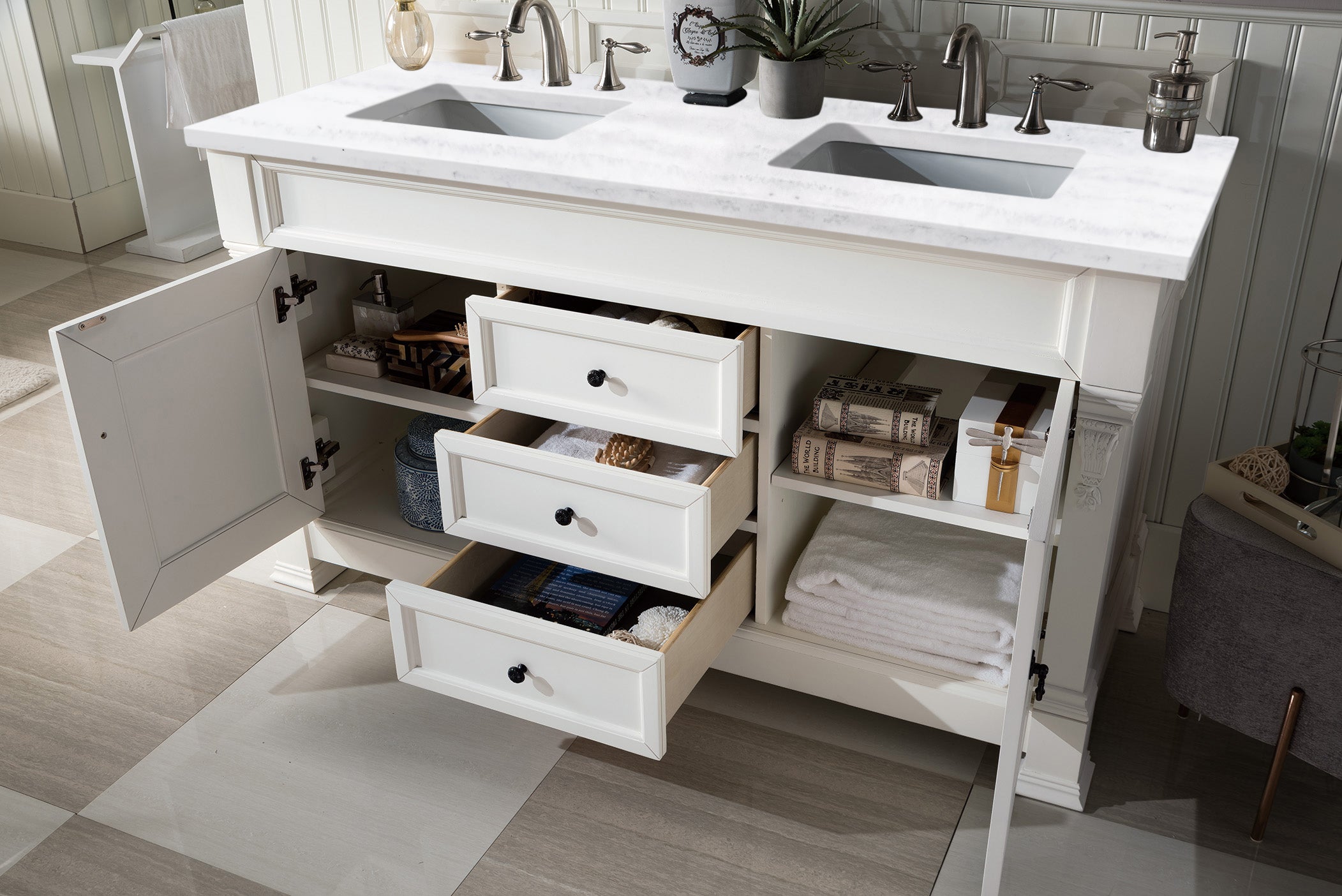Brookfield 60-Inch Double Vanity with 3CM Arctic Fall Solid Surface Top in Bright White – Perfect for Modern Bathroom Renovations & Master Suite Upgrades