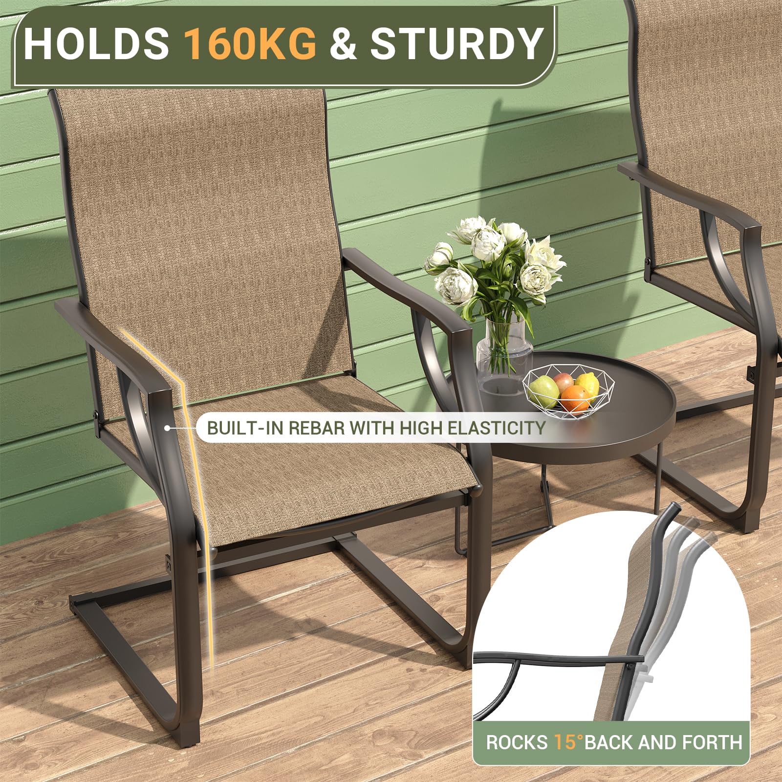 Amopatio 2-Piece Patio Chair Set - All-Weather Outdoor Dining Chairs with Breathable Design for Backyard, Deck, Garden - Brown Patio Furniture for Relaxing & Entertaining