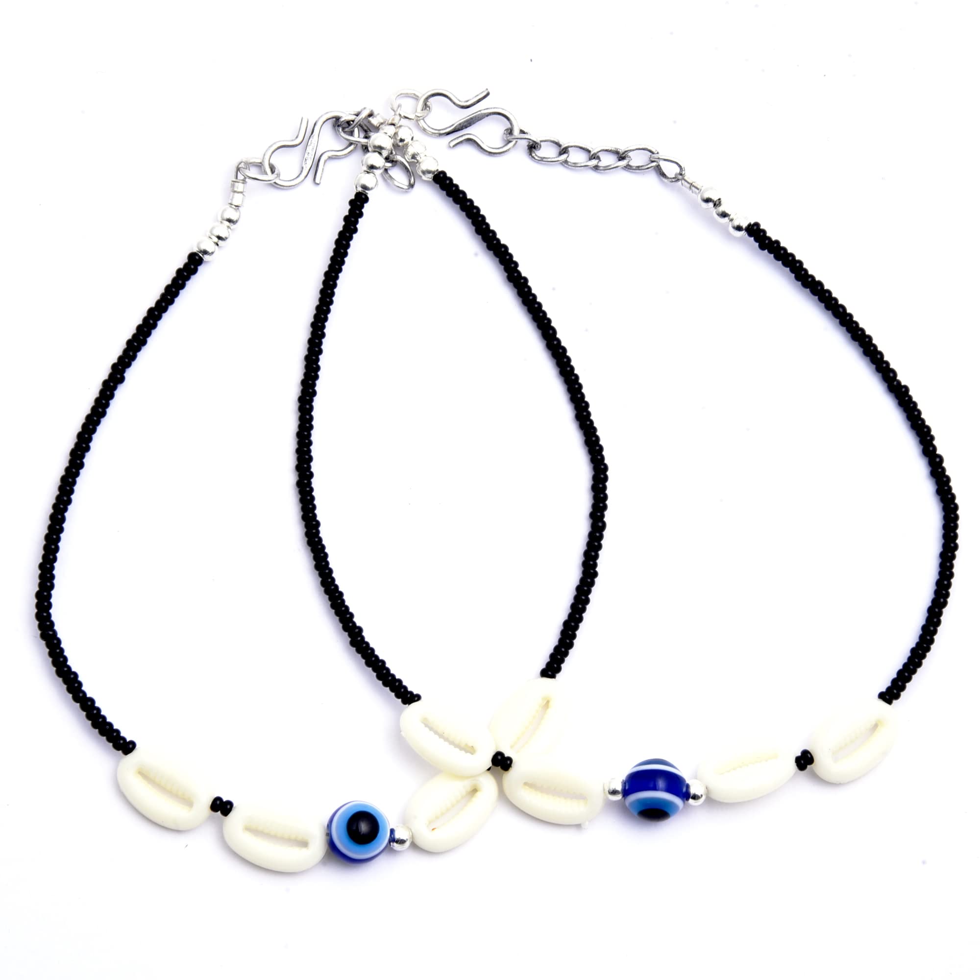 KSJONE 2-Pack Stylish Evil Eye Anklet Bracelet - Black Beaded Bohemian Rope Foot Chain for Women & Girls | Perfect for Beach, Summer & Festival Jewelry Accessories