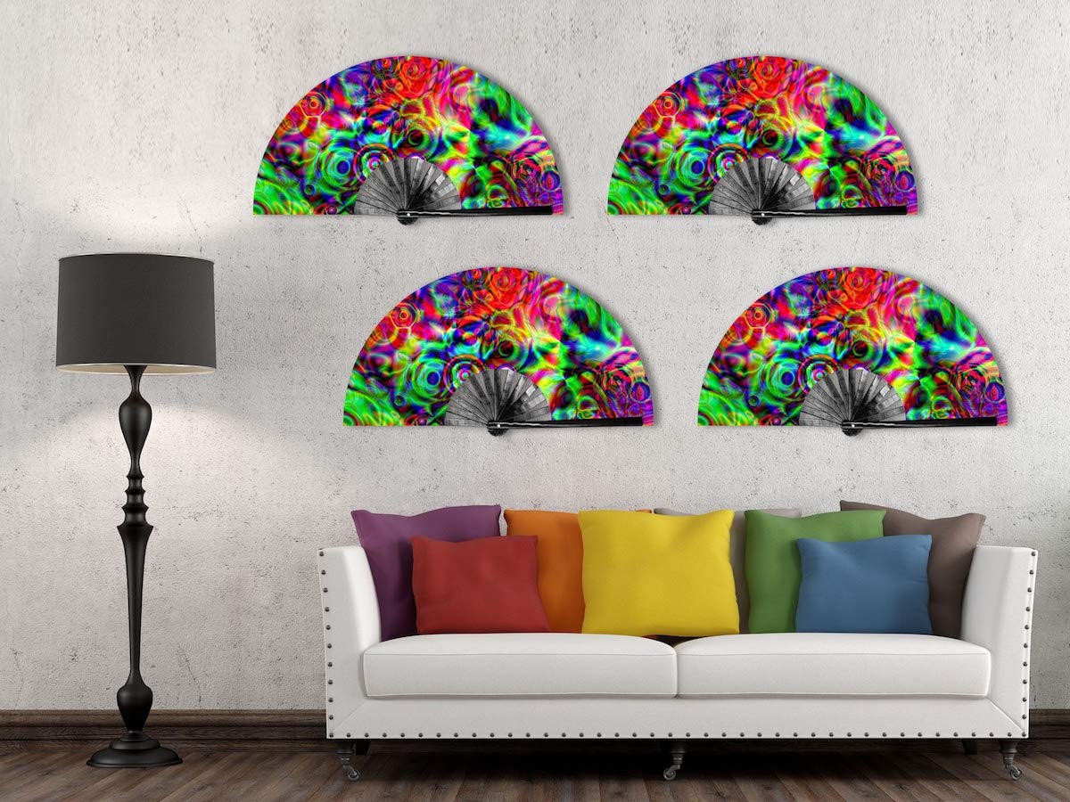 OMyTea 13'' Large Rave Folding Hand Fan for Men & Women - Portable Clack Festival Fan with Disco Bass Design - Perfect for EDM Concerts, Music Festivals, Rave Parties and Outdoor Events