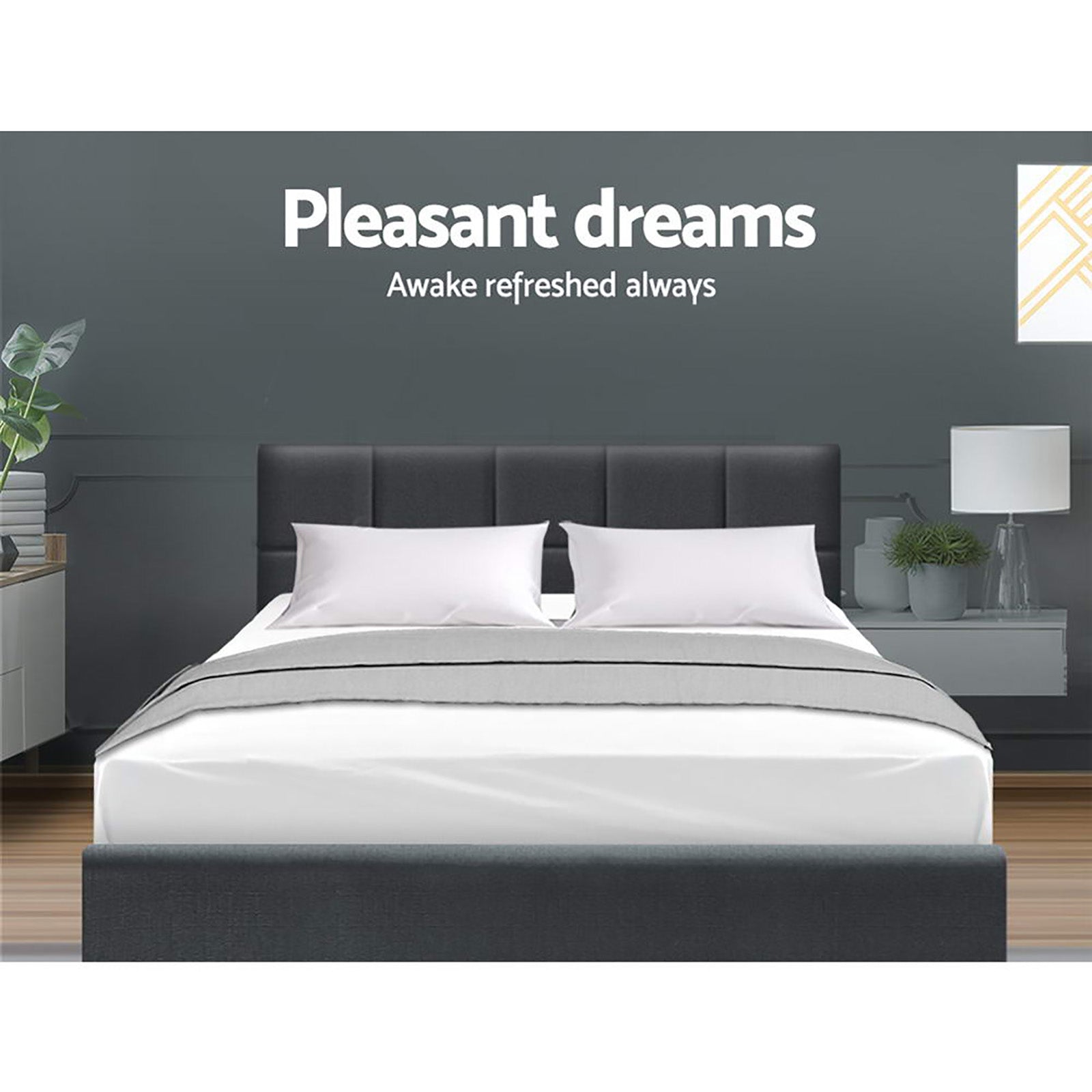 Bondi Queen Bed Frame in Charcoal - Modern Platform Bed with Sturdy Metal Frame for Bedroom, Guest Room, or Dorm
