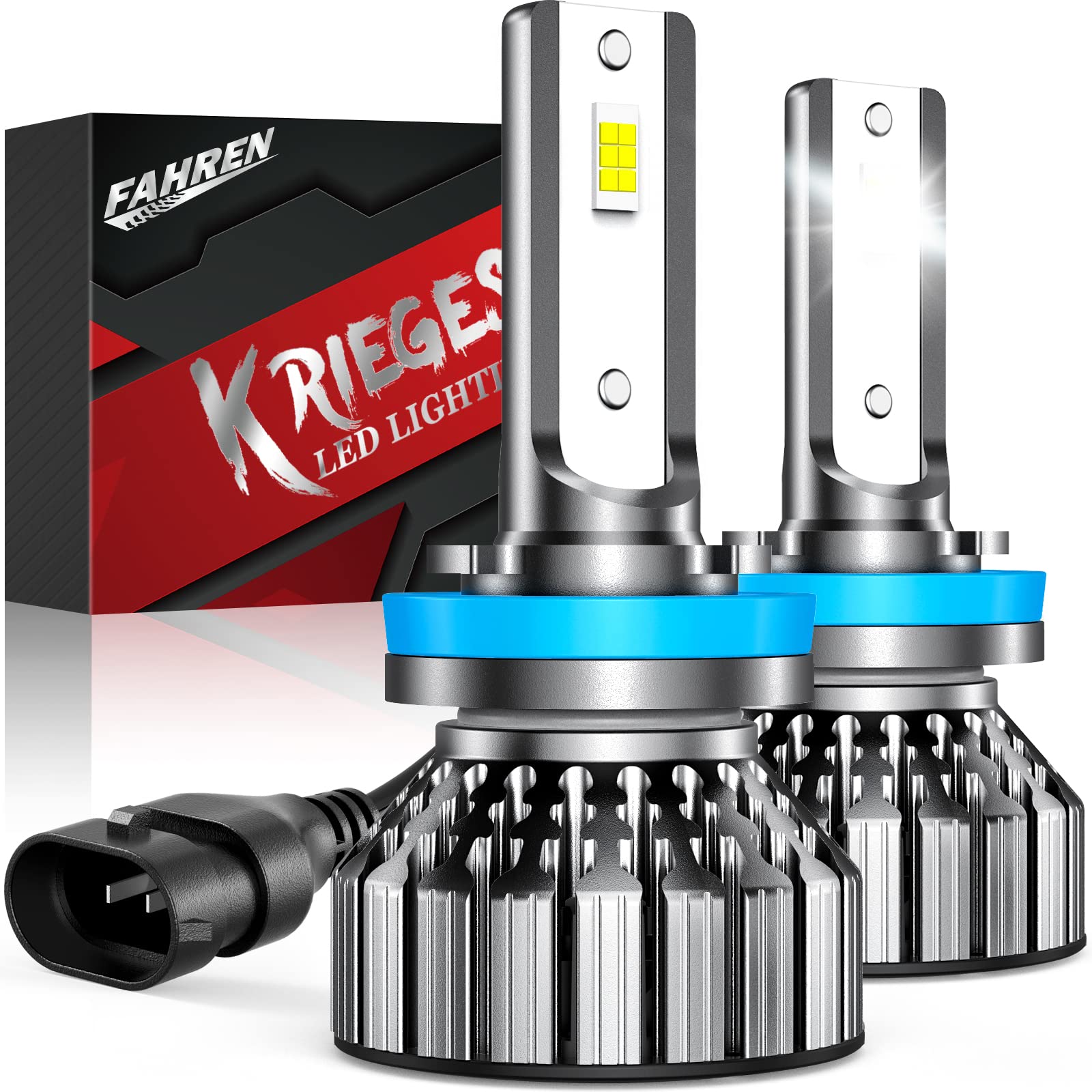 Fahren Krieges H11 LED Headlight Bulbs - 14000LM Super Bright H11/H8/H9 LED Bulbs, 6500K Cool White, Plug and Play, IP68 Waterproof, with Cooling Fan - Halogen Replacement Kit (Pack of 2) - Perfect for Night Driving, Off-Roading & Foggy Conditions