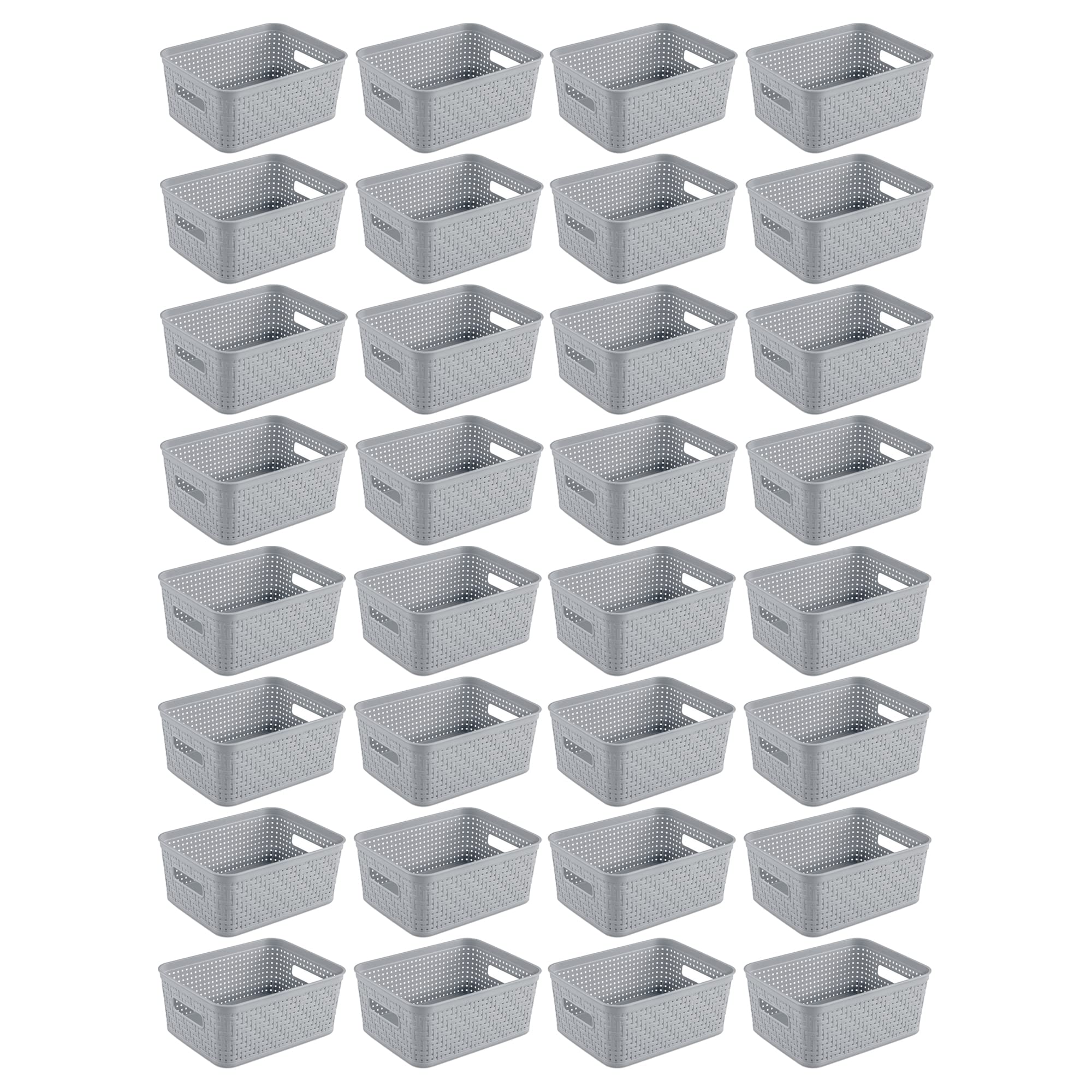 Sterilite 32-Pack Plastic Storage Bins with Lids - Organize Short Stackable Baskets for Home, Office & Closet Organization - Durable Cement Gray Containers for Toys, Clothes & Craft Supplies