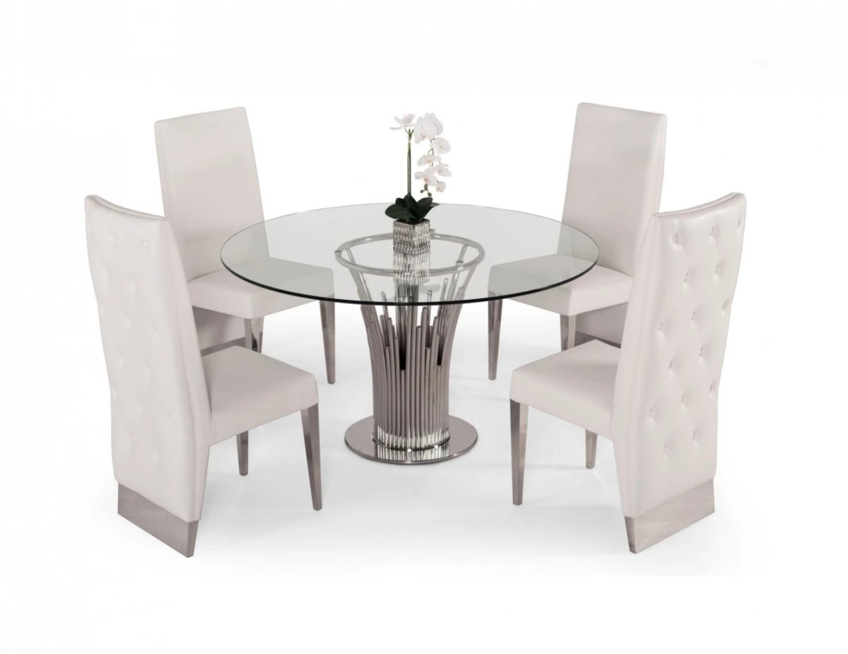 Round Stainless Steel Dining Table - Modern & Durable Metal Kitchen Table for Indoor & Outdoor Use - Perfect for Patio, Restaurant, or Home Dining Room