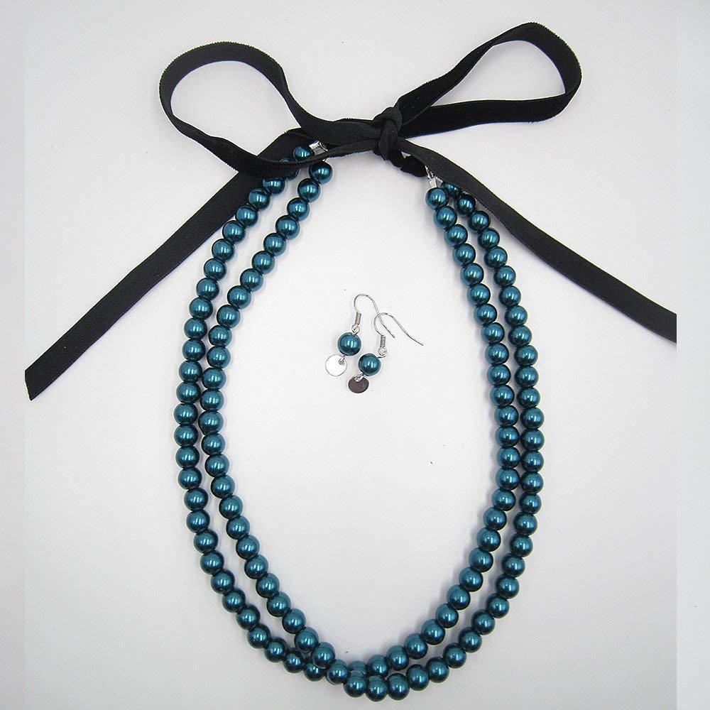 Elegant Multi-Strand Pearl Statement Necklace for Women - Navy Blue Bridal Jewelry, Perfect for Weddings, Bridesmaid Gifts & Special Occasions
