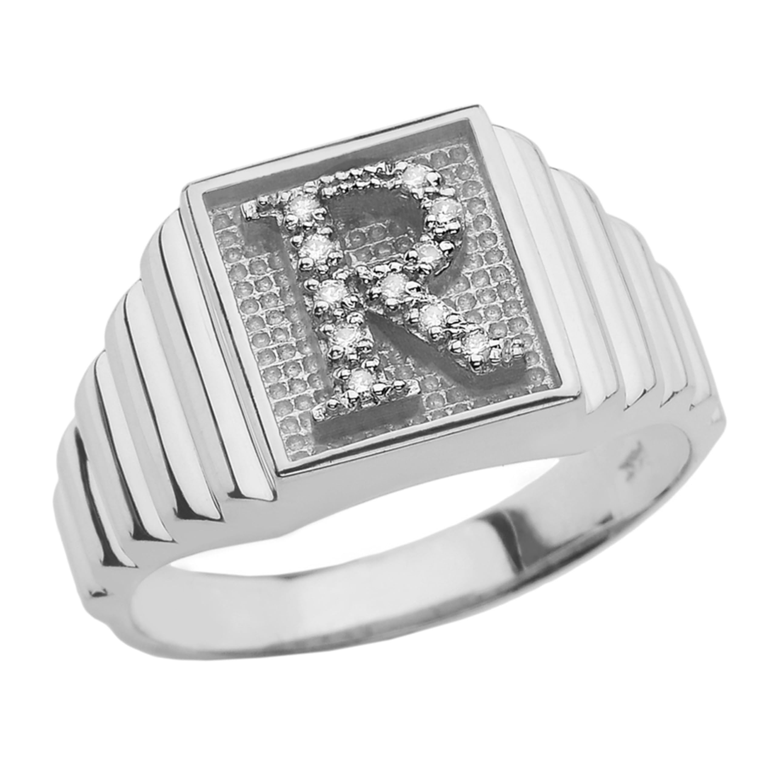 925 Sterling Silver Men's Initial Letter Ring with Diamond - Square Face Layered Band (Size 11.5) - Perfect for Gifts, Anniversaries & Special Occasions