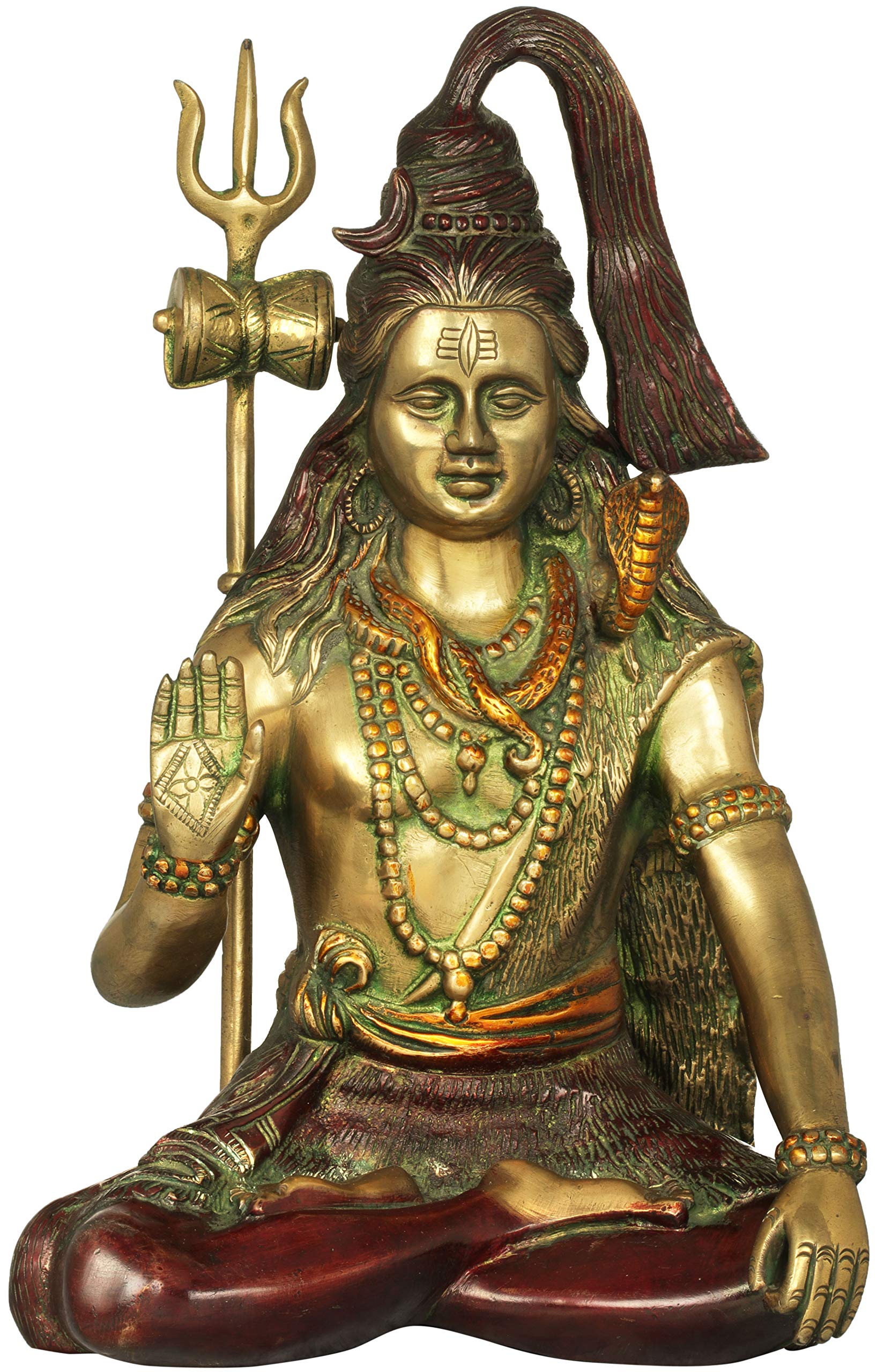 Exotic India Bhagawan Shiva Brass Statue - Red Gold Finish Hindu God Statue for Home Altar, Meditation & Spiritual Decor