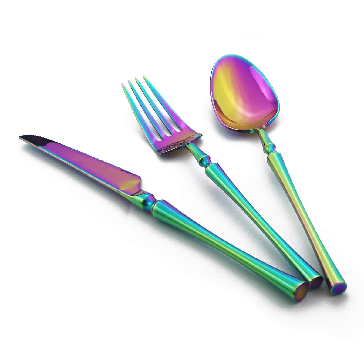 24-Piece Stainless Steel Silverware Set - Mirror Polished Iridescent Flatware Cutlery Set for 6 (Knives, Forks, Spoons) - Modern Design with Smooth Edges - Rainbow Finish - Perfect for Dinner Parties, Restaurants & Home Dining