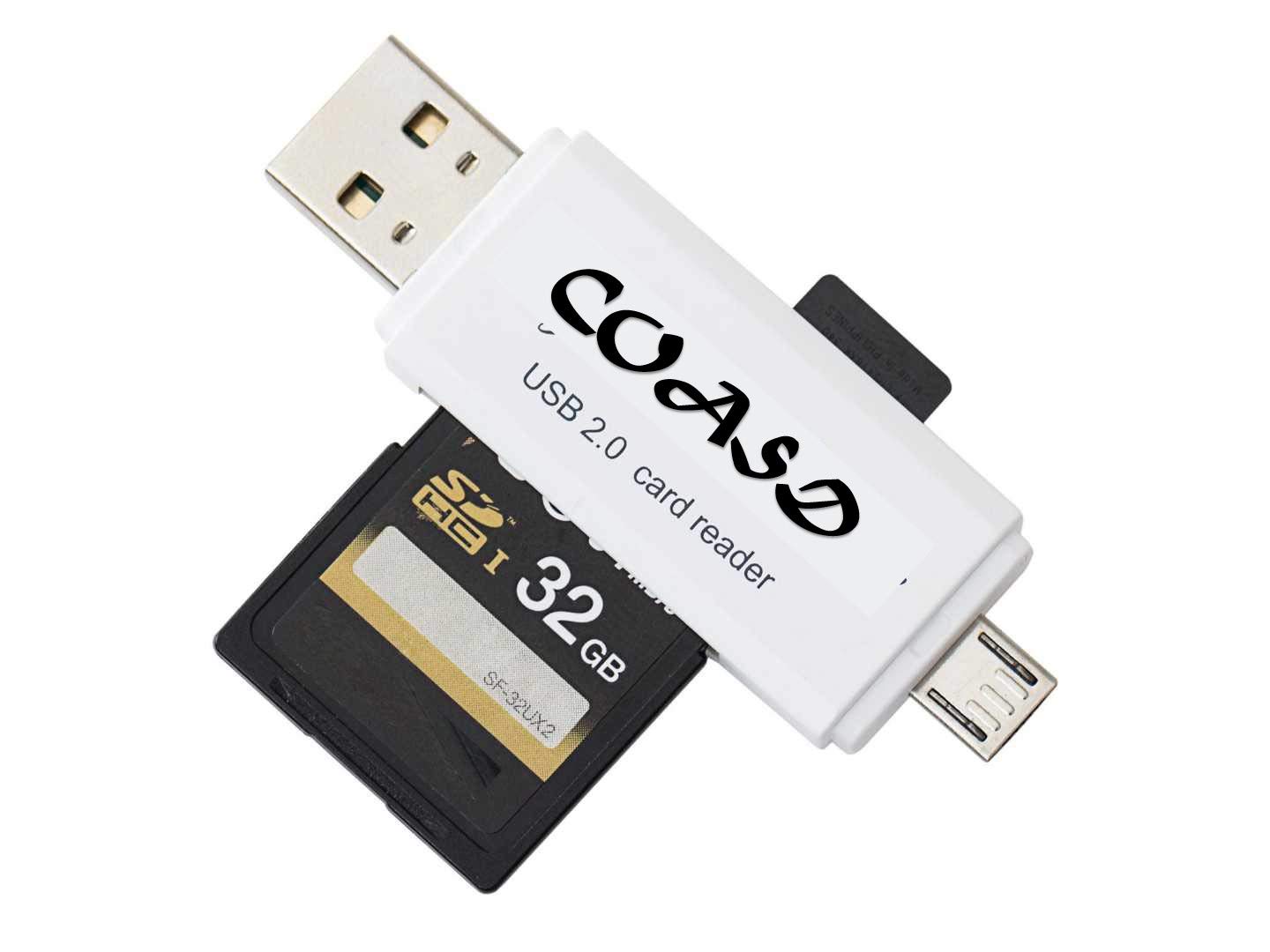 High-Speed SD Card Reader - USB 2.0 OTG Adapter for Micro SD/SD Cards with Standard USB Male Connector - Compatible with Tablets, Smartphones & Laptops - Perfect for Photo Transfer & Data Backup (White)