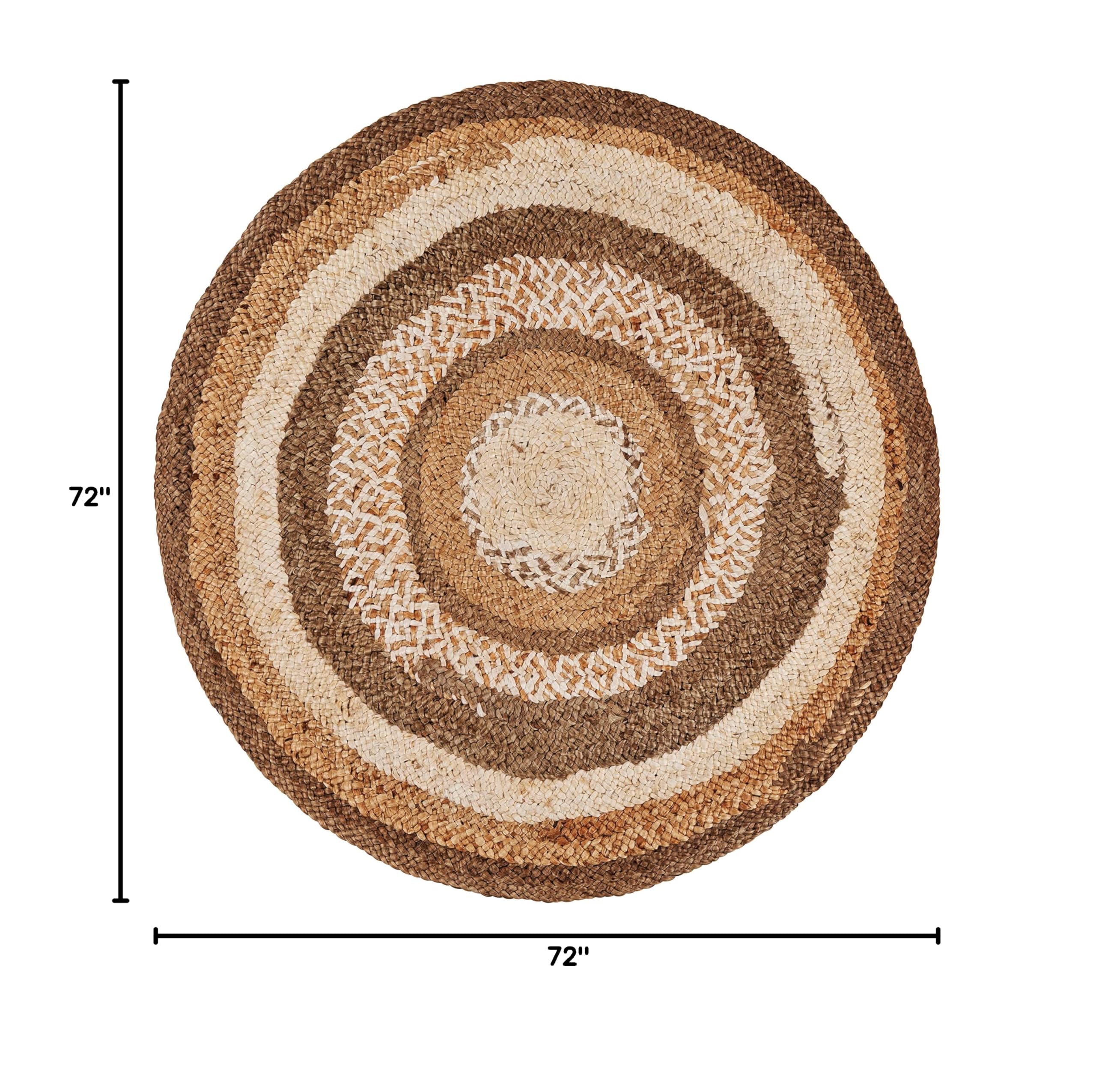 LR Home Natural Jute 6' Round Braided Area Rug - Bohemian Farmhouse Style Indoor Floor Carpet for Living Room, Bedroom, Playroom Decor | Eco-Friendly Jute Fiber | Perfect for Cozy Home, Airbnb & Boho Chic Spaces