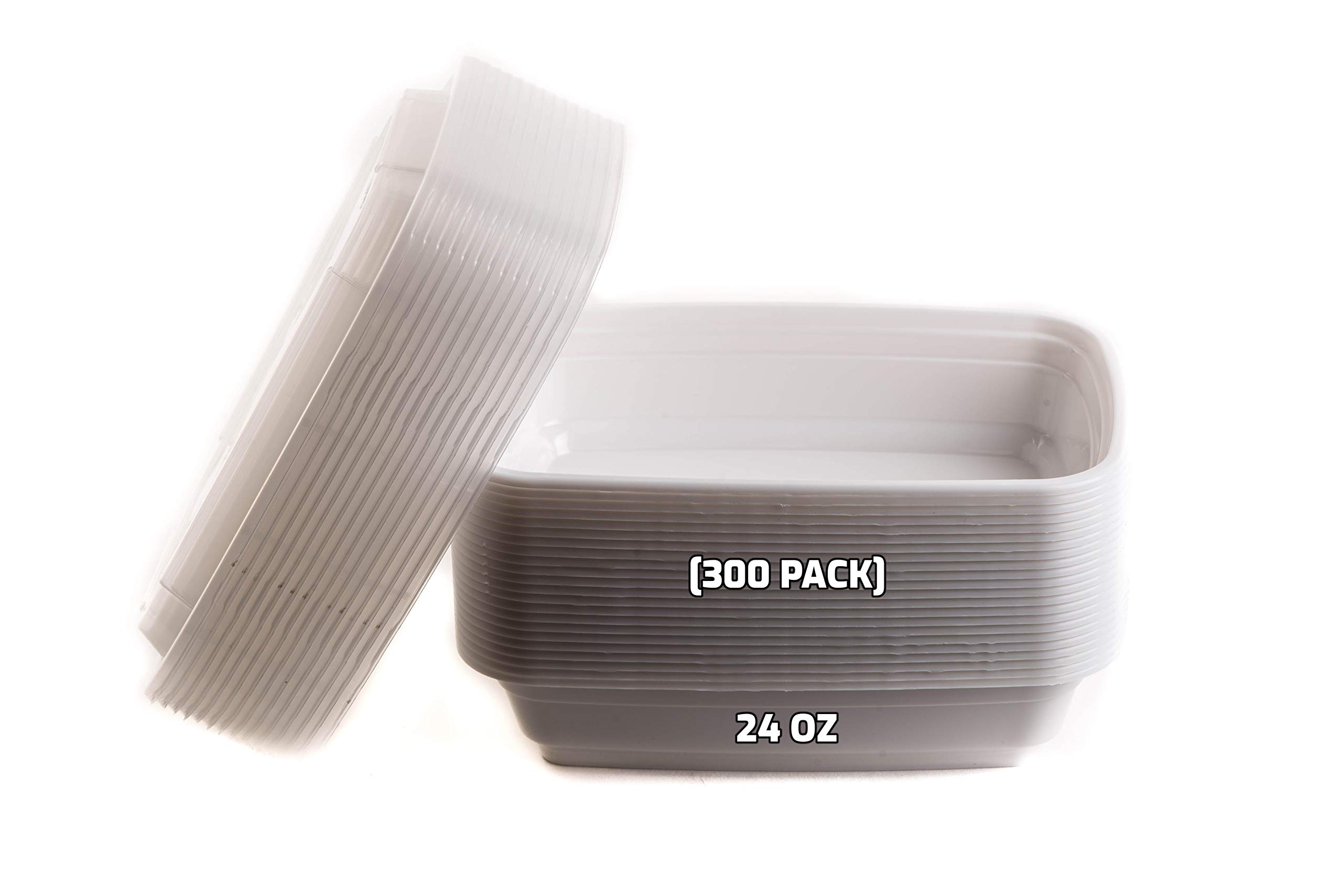 EcoQuality 300-Pack White Rectangle Meal Prep Containers with Lids | BPA-Free Microwave & Dishwasher Safe Food Storage Bento Box | Ideal for Meal Prepping, Lunch Boxes, Stir Fry & Freezer Storage (24 oz)