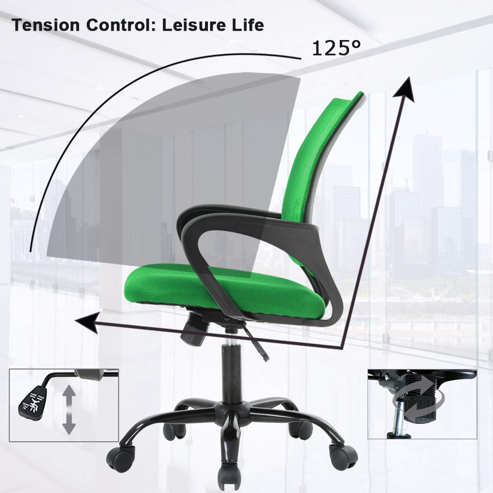 Ergonomic Mesh Office Chair with Adjustable Lumbar Support & Armrests - Comfortable Computer Desk Chair for Adults & Professionals - Perfect for Home Office, Gaming, and Workspace (Green)