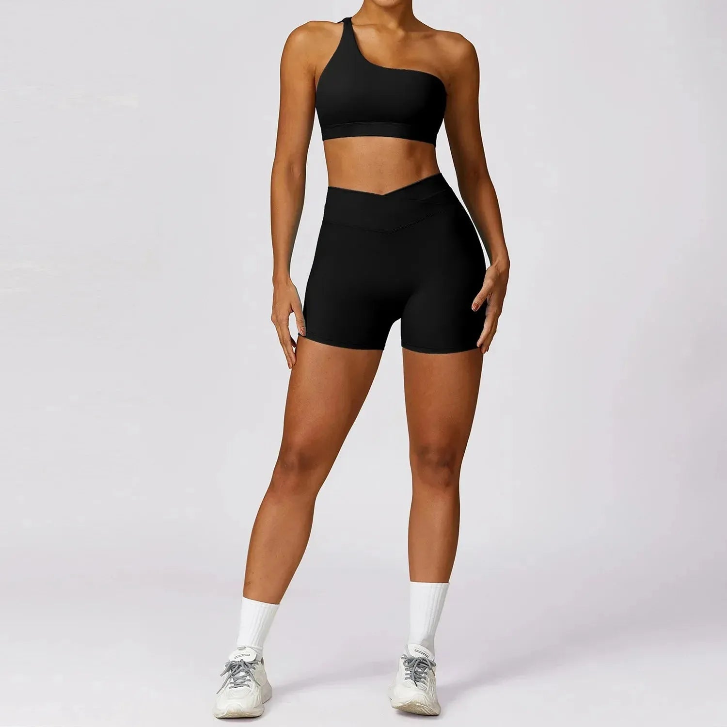 2-Piece Quick Dry Yoga Outfits for Women - One Shoulder Sports Bra & Workout Shorts Set | Gym, Fitness, Yoga & Activewear | Perfect for Hot Yoga, Pilates & Home Workouts