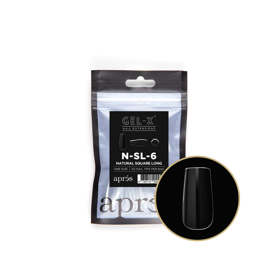 Apres Gel X Refill Bags - Natural Square Long Nail Tips Size 6 (50 Pieces) | DIY Nail Extension Kit for Salon & Home Manicure | Perfect for Professional Nail Artists & Beginners