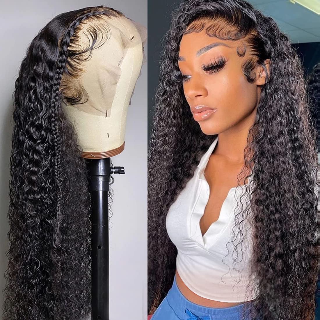 13x4 Brazilian Deep Wave Lace Front Wig - 100% Human Hair for Black Women | Natural Baby Hair & Color | 22 Inch Curly Frontal Wig for Daily Wear, Parties & Special Occasions