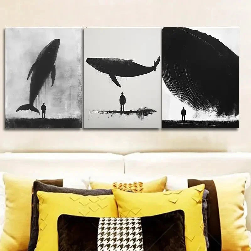 3-Piece Giant Whale Wall Art Set - Framed Canvas Prints 40x60cm - High Quality Australian Made Ready-to-Hang Decor for Living Room, Bedroom & Office