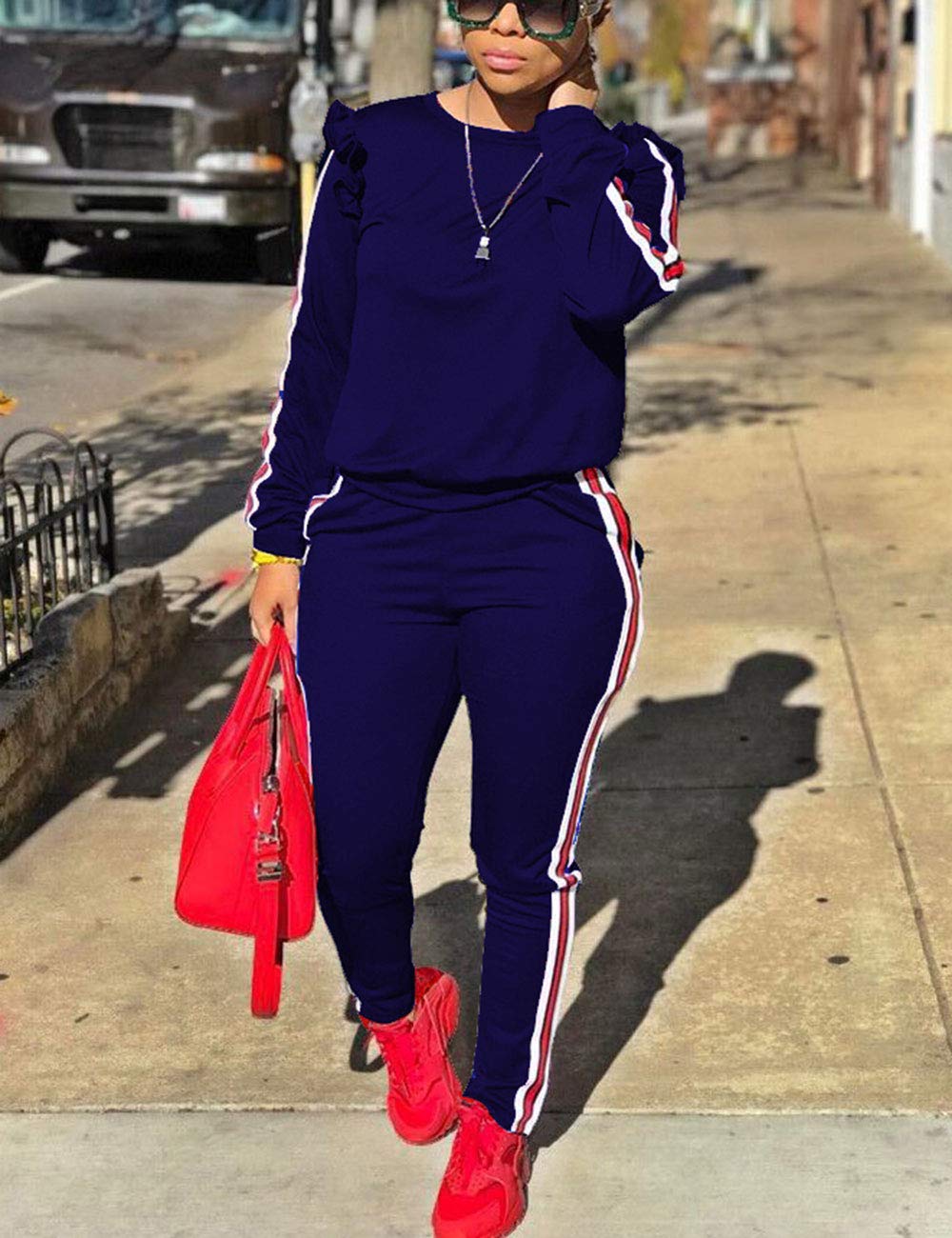 AKMIPOEM Women's 2-Piece Ruffle Sleeve Sweatshirt & Pants Set - Casual Tracksuit Outfit for Lounge, Workout & Streetwear Fashion