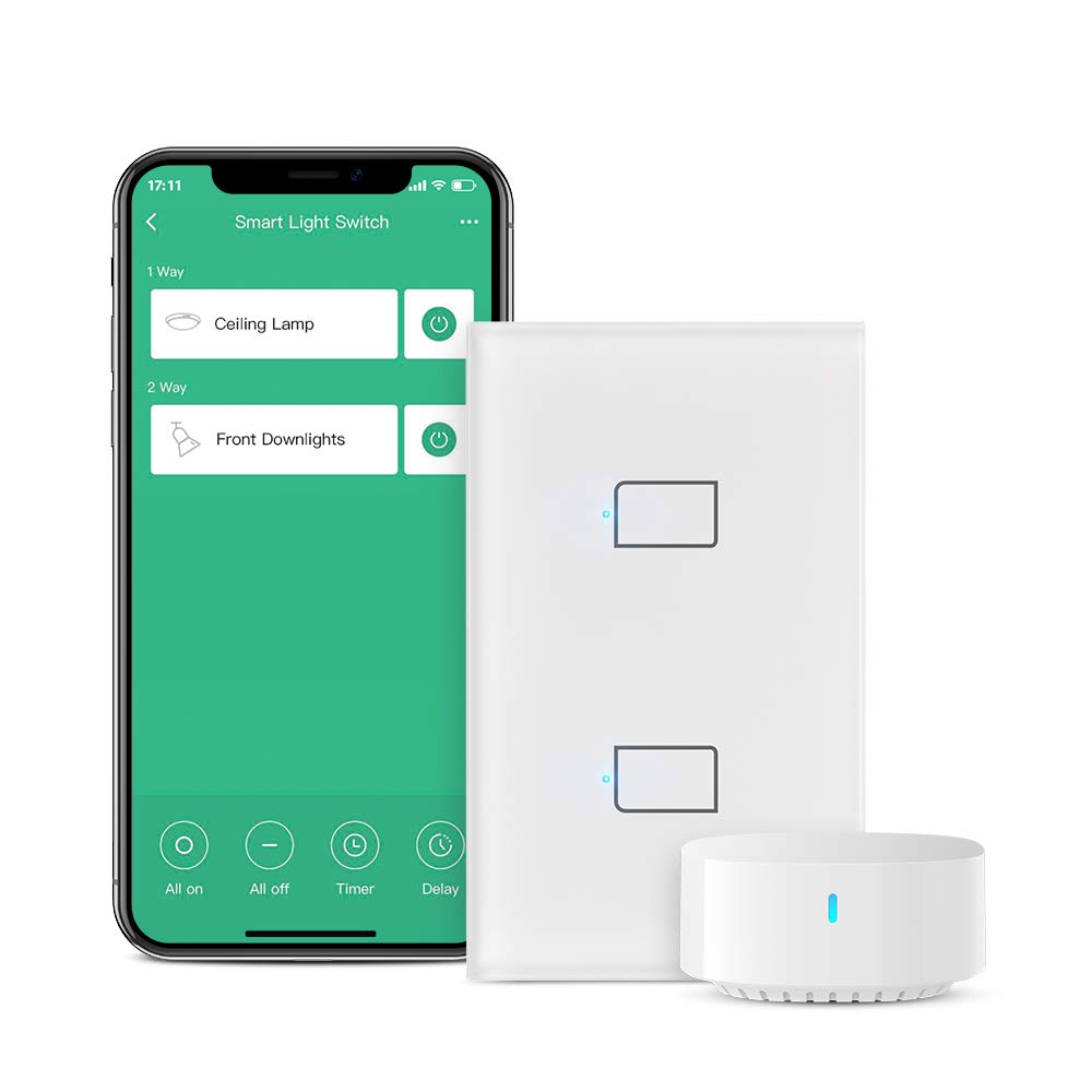 BroadLink Smart Light Switch - No Neutral Wire Required, Single Pole, 2-Gang Touch Timer Switch with App & Voice Control - Works with Alexa, Google Assistant, IFTTT, Siri Shortcuts (Hub Included) - Perfect for Smart Home Automation & Modern Living Rooms