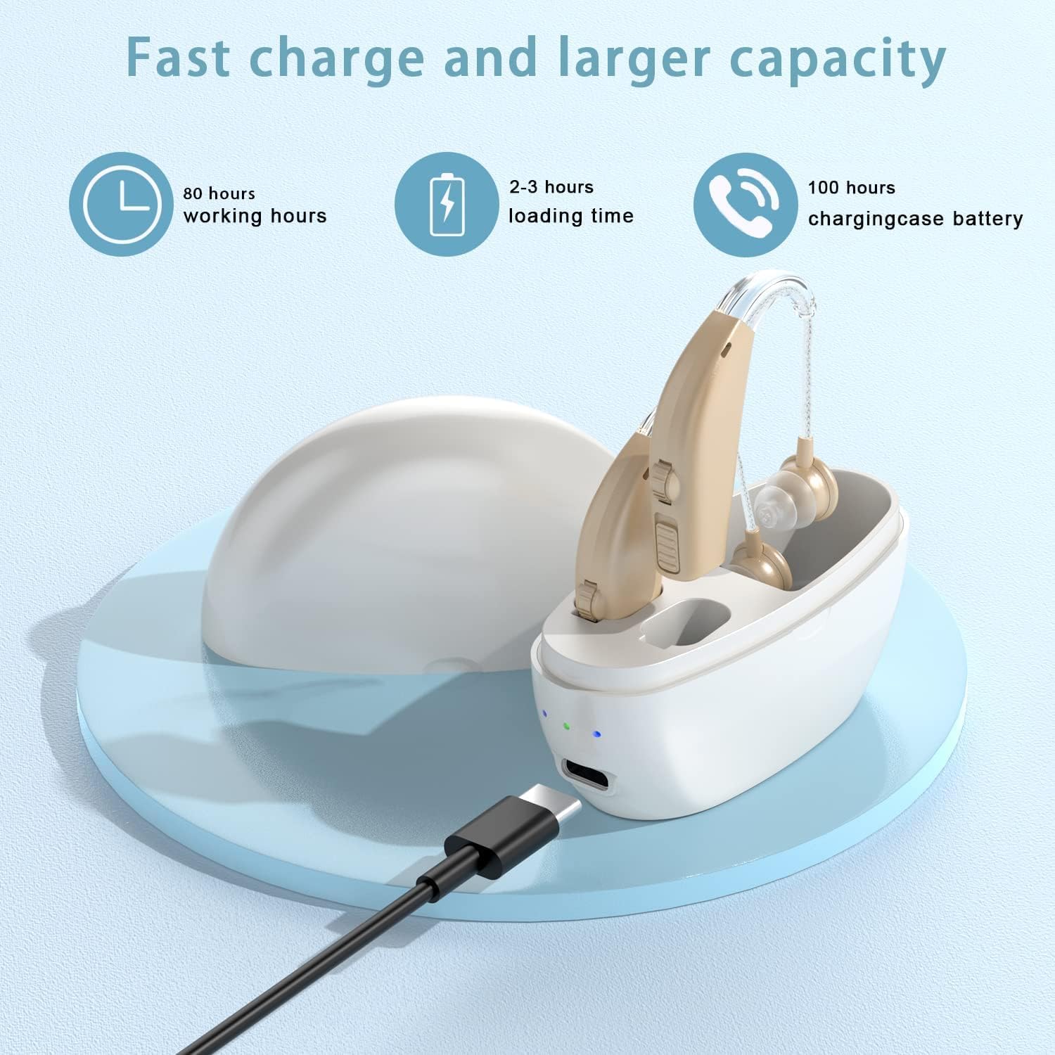 Rechargeable Hearing Aids for Seniors with Severe Hearing Loss - Digital Noise Cancelling Amplifier with Portable Charging Case & Volume Control - Beige - Ideal for TV Watching, Conversations & Outdoor Activities