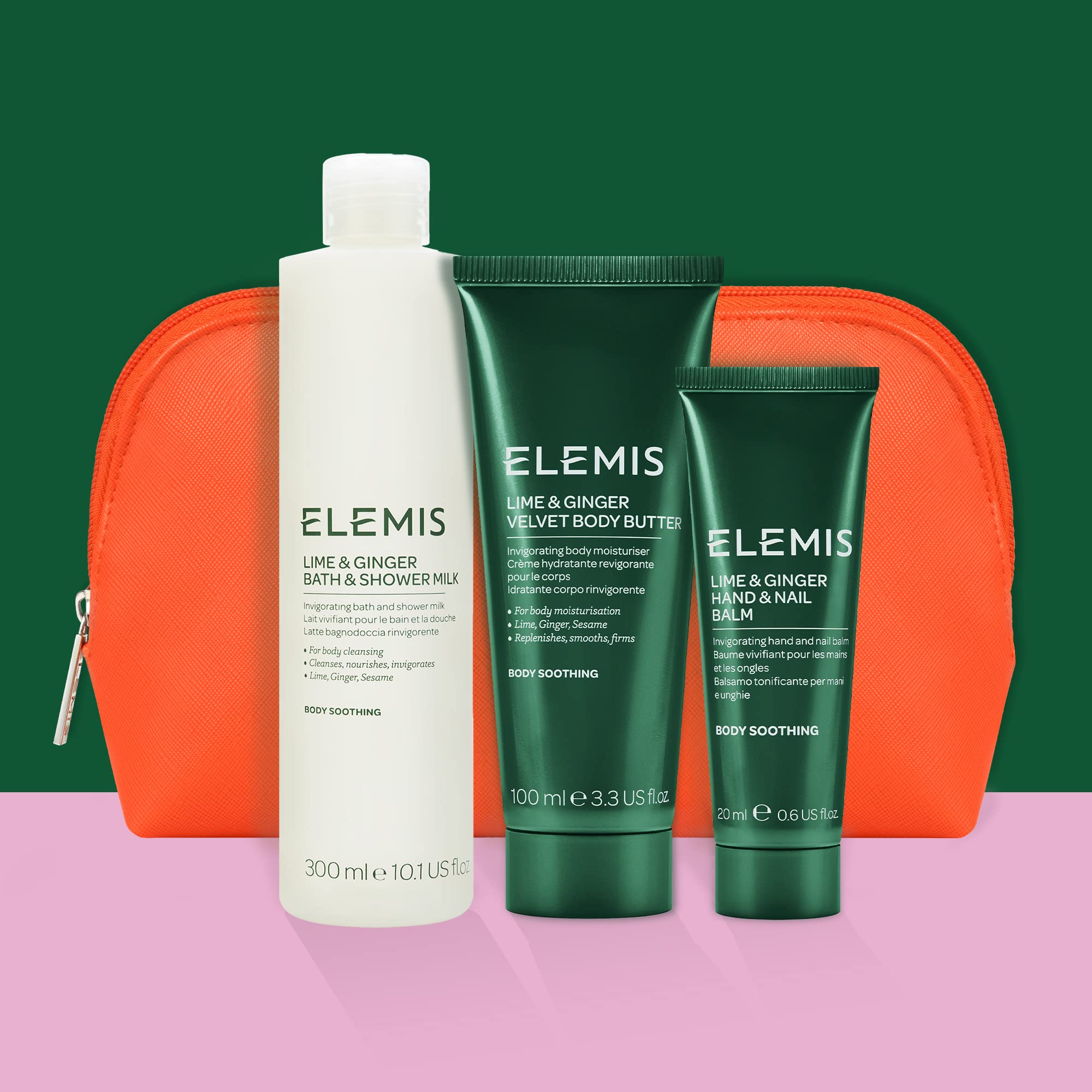 ELEMIS Lime & Ginger Body Care Trio - 3-Piece Luxury Body Wash, Scrub & Lotion Set for Spa-Like Relaxation at Home | Hydrating & Exfoliating Skincare Routine