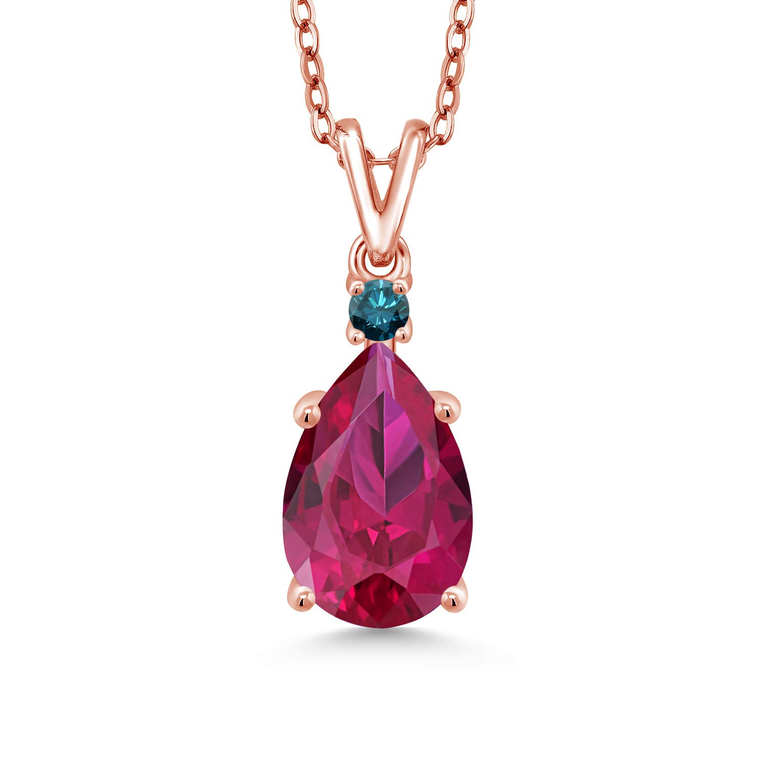 3.07 Ct Genuine Created Ruby & Blue Diamond Pendant in 18K Rose Gold Plated Sterling Silver | Elegant Jewelry Gift for Women | Perfect for Anniversaries, Birthdays & Special Occasions