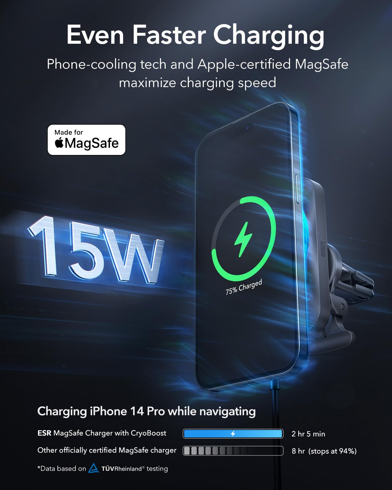 ESR 15W Apple-Certified MagSafe Car Mount Charger with CryoBoost Cooling & 40W Dual USB-C Ports - Fast Wireless Charger for iPhone 16/15/14/13/12 Pro Max/Plus/Mini - Perfect for Road Trips & Daily Commute