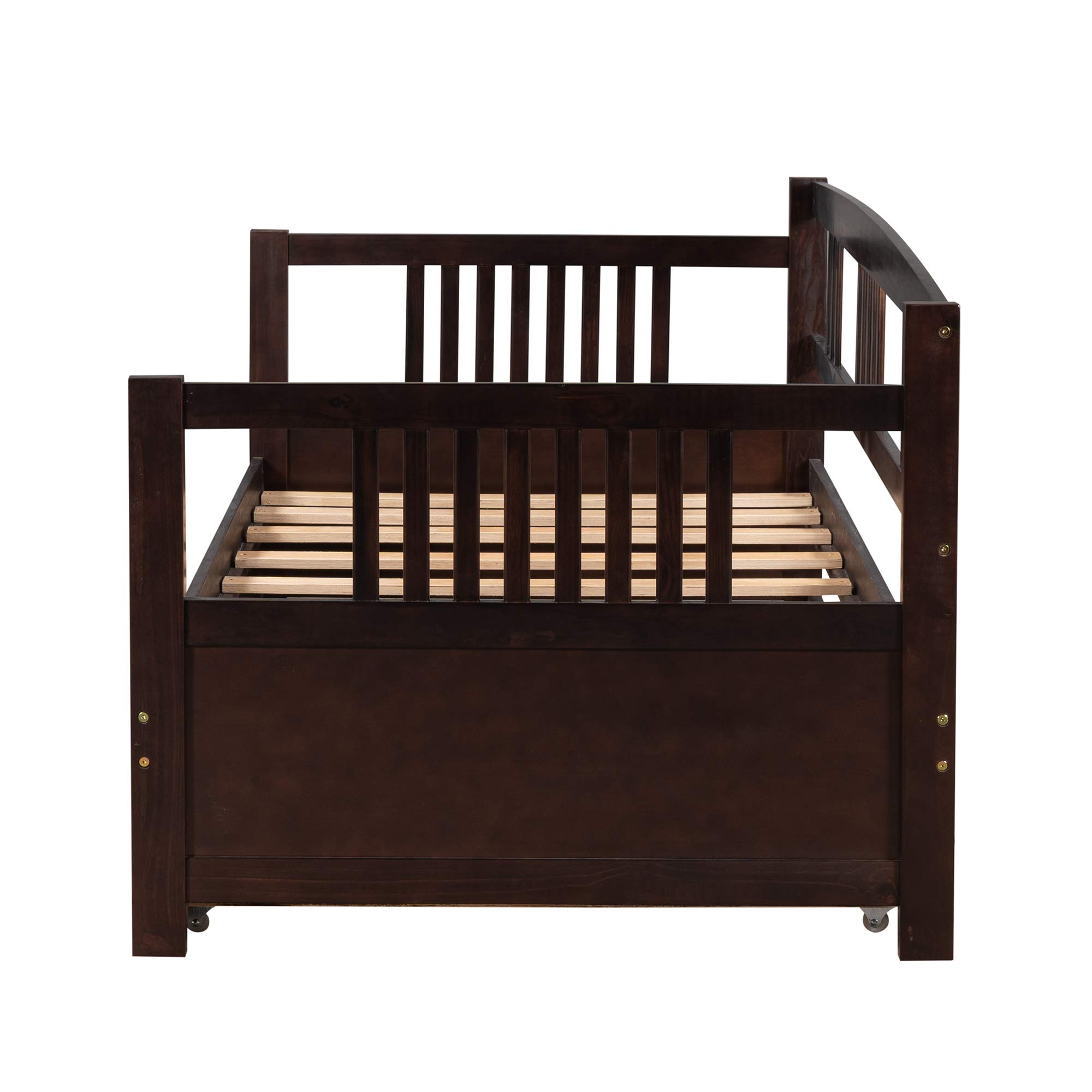Harper & Bright Designs Twin Daybed with Trundle - Wooden Sofa Bed for Living Room, Guest Room & Kids Room - No Box Spring Needed - Espresso Finish - Perfect for Small Spaces, Sleepovers & Multi-Purpose Use